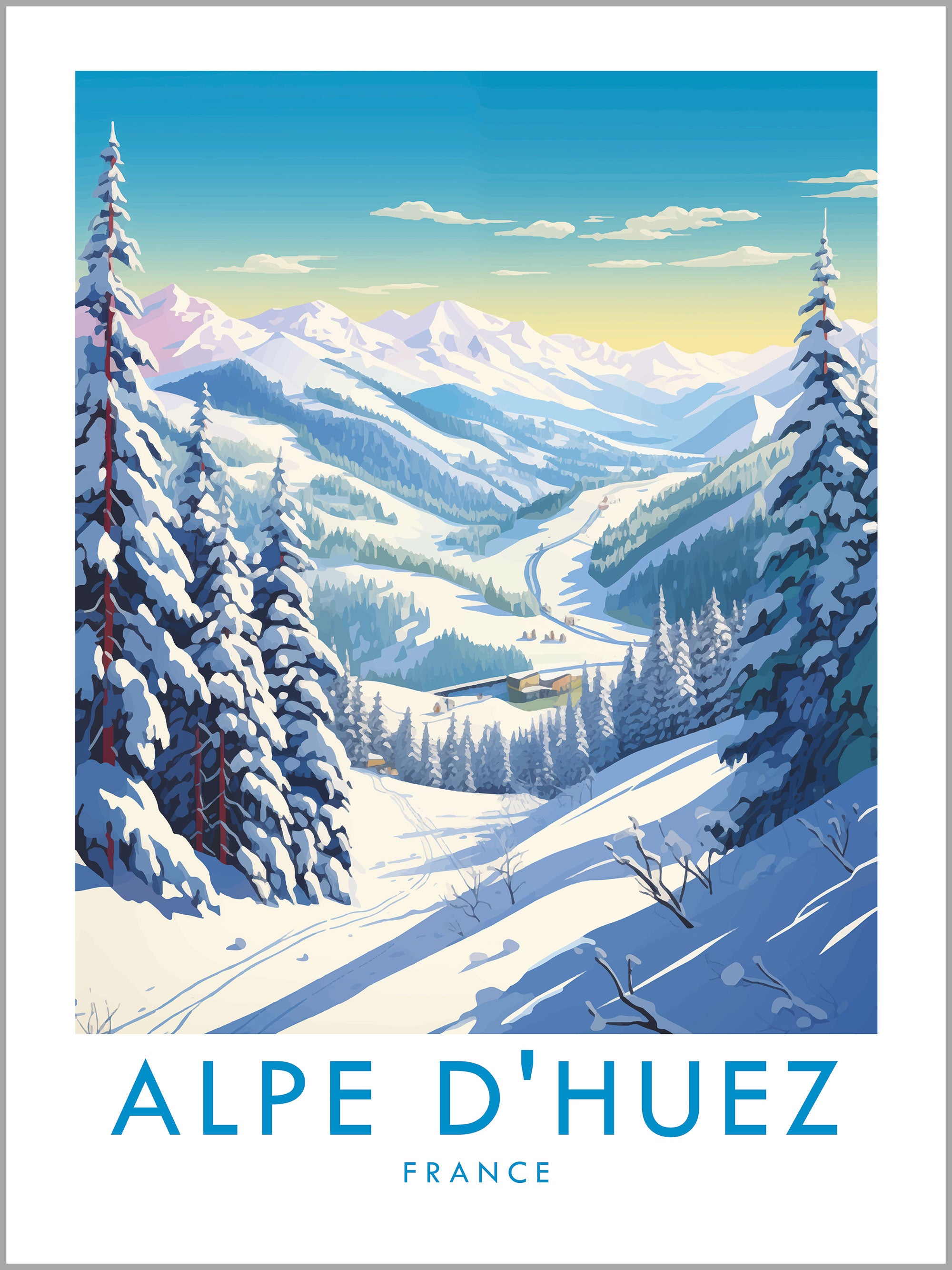Alpe D'Huez Skiing Travel Print