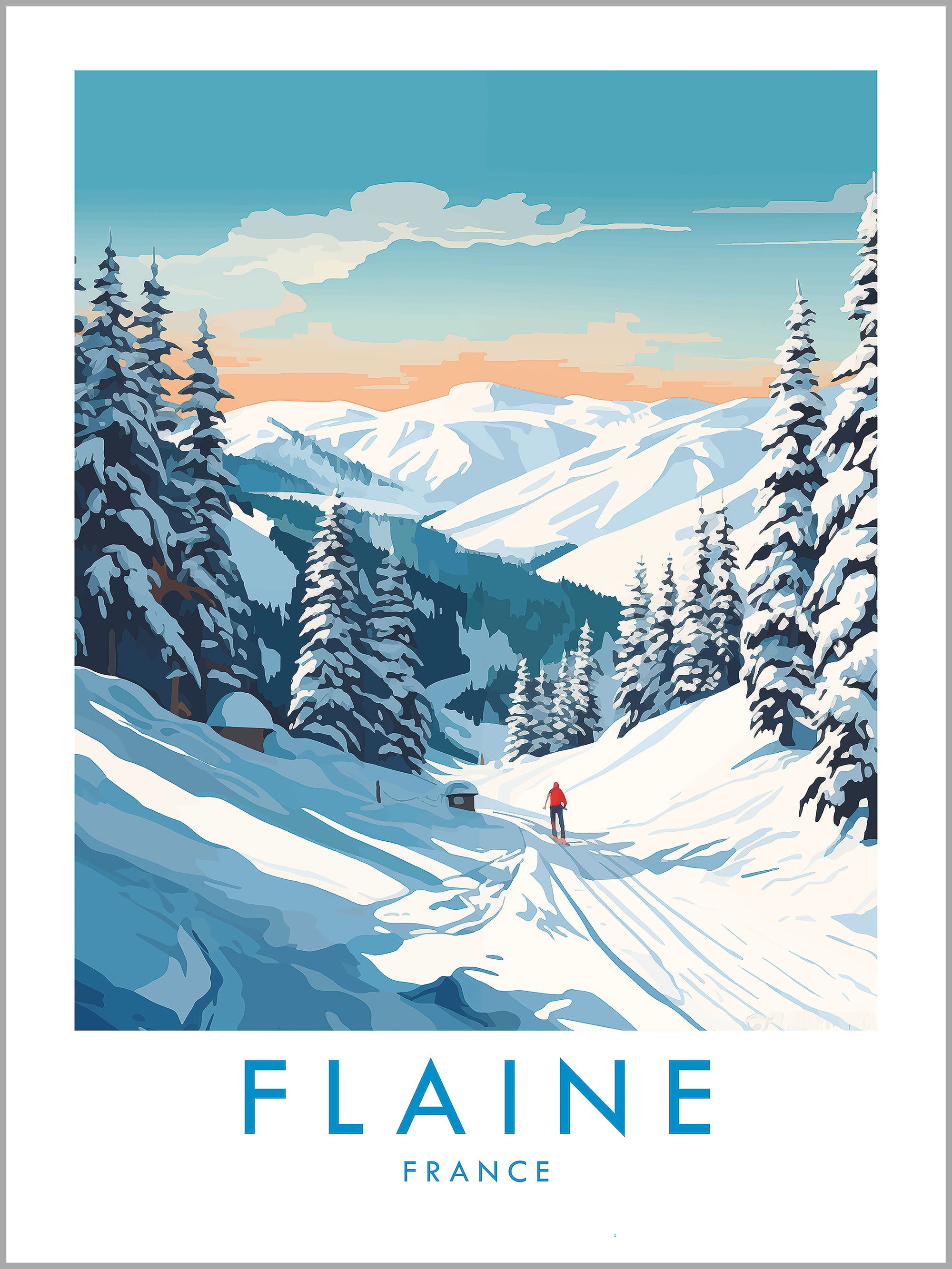 Flaine Skiing Travel Print