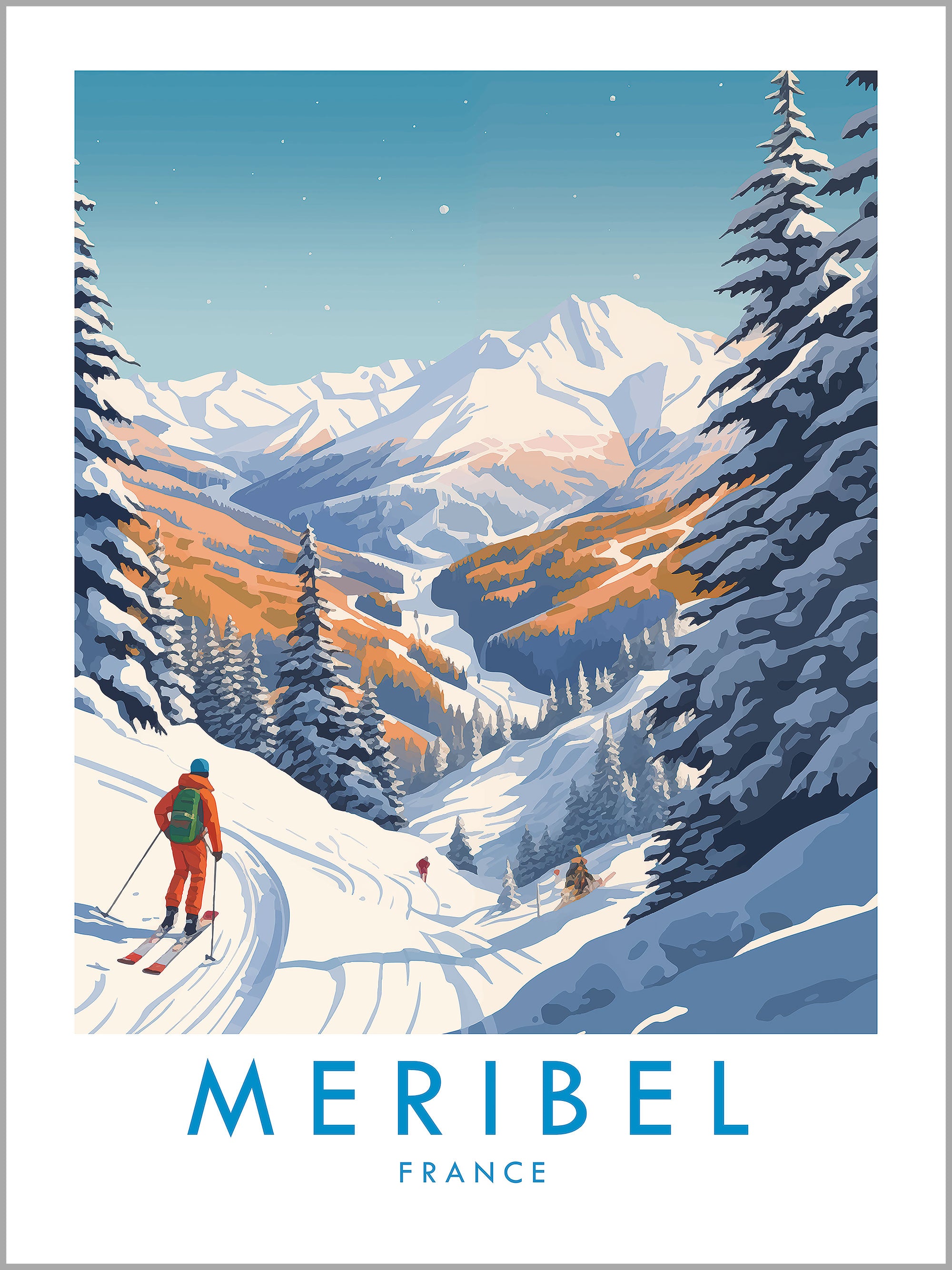 Meribel Skiing Travel Print