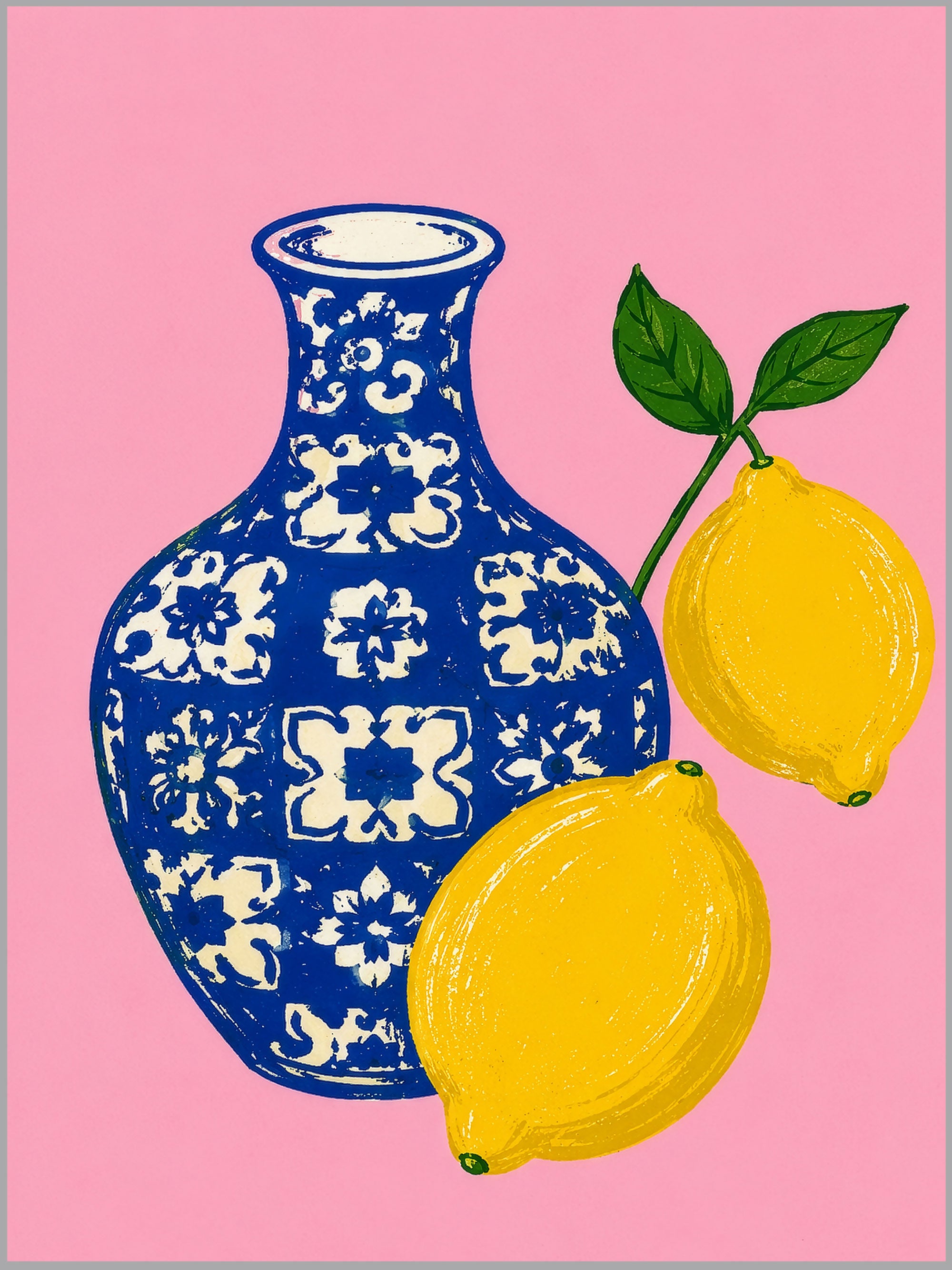 Blue Vase & Lemon Print