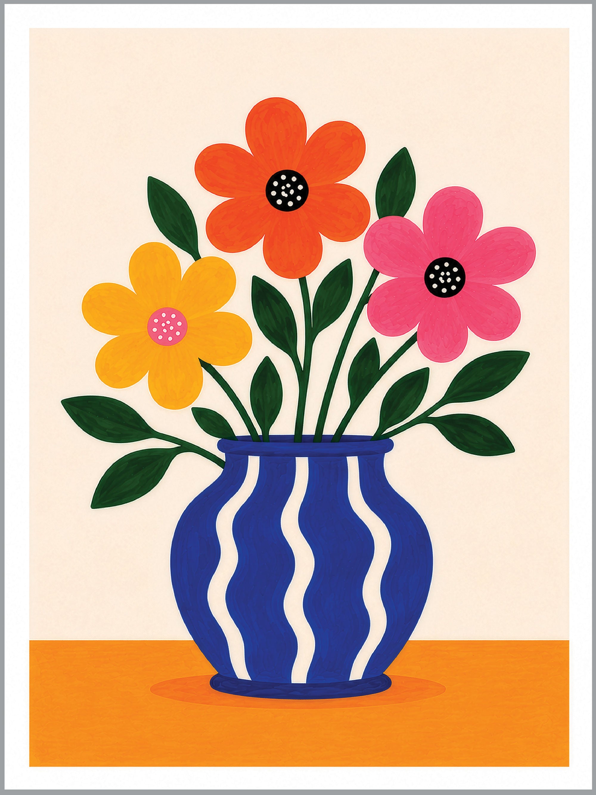 Blue Wavy Vase Floral Print