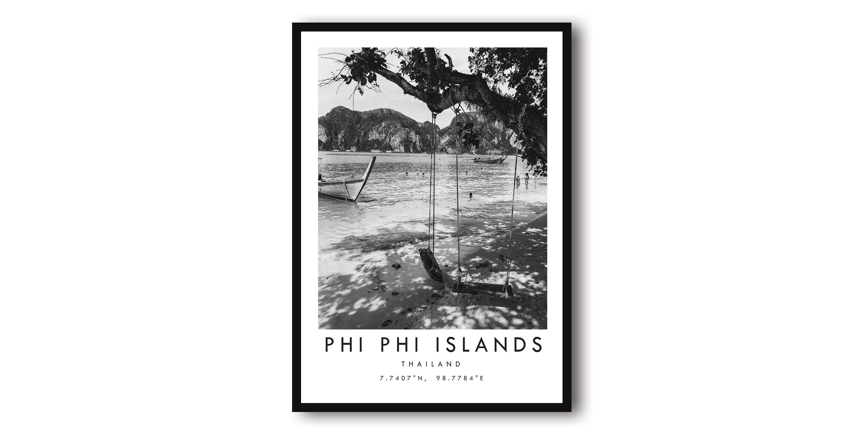 Phi Phi Travel Print, Thailand Poster, Black and White Print, Unique Wall Art, Minimalist Home Decor, City A1/A2/A3/A4/A5