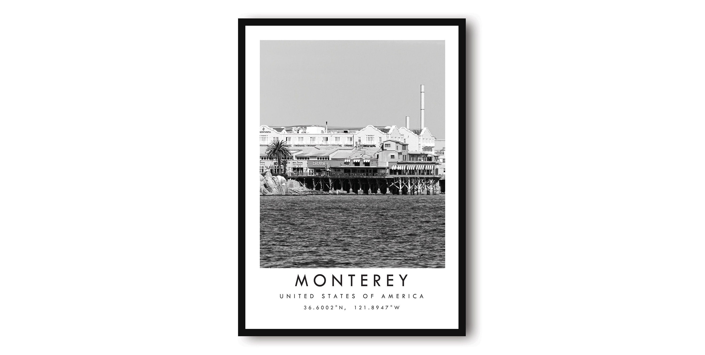 Monterey Travel Print, California Poster, Unique Wall art Decor, Black and White Home Decor, California, Popular Print A1/A2/A3/A4/A5