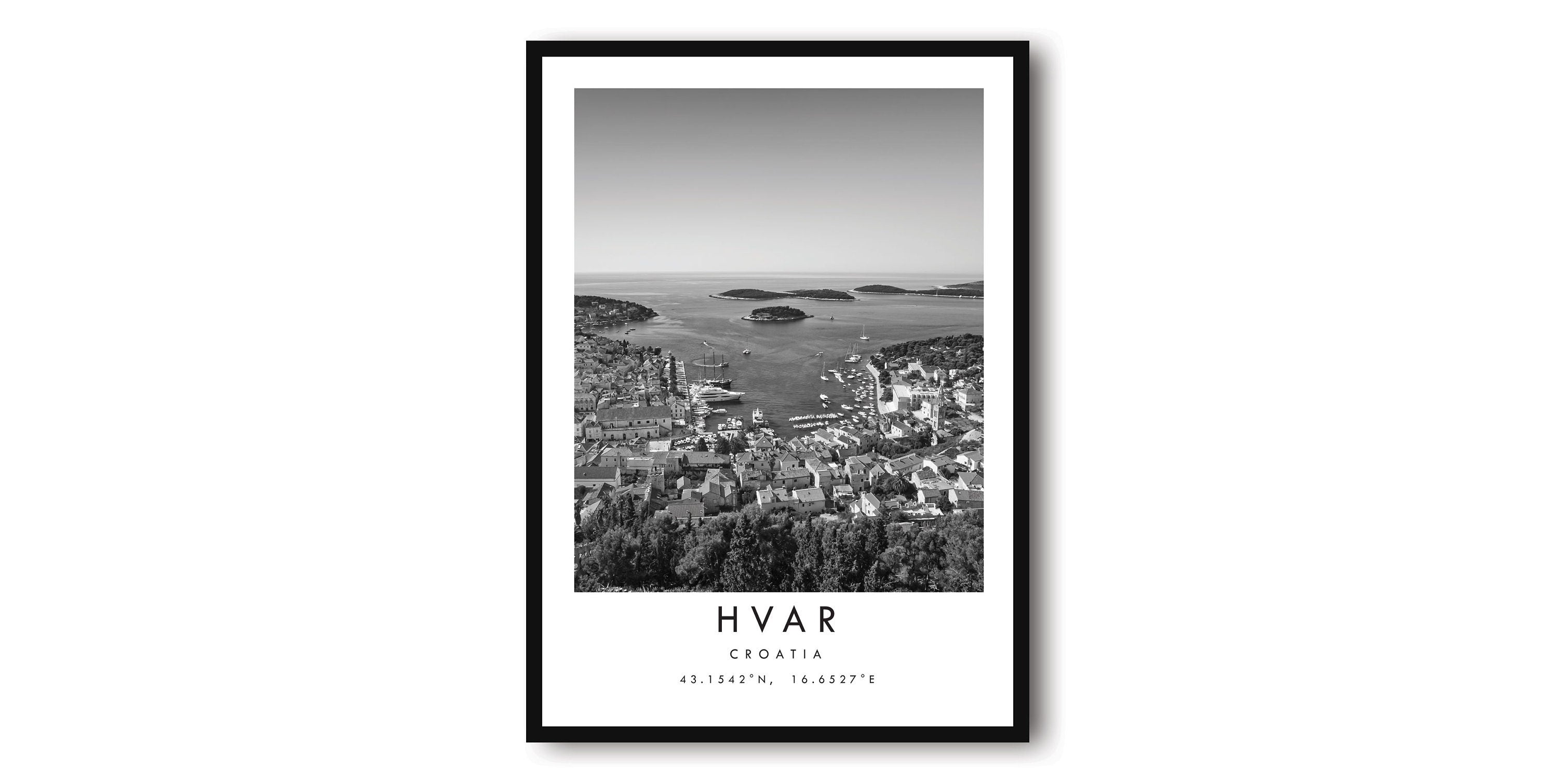 Hvar Travel Print, Croatia Poster, Unique Wallart Decor, Black and White Home Decor, Popular Print A1/A2/A3/A4/A5
