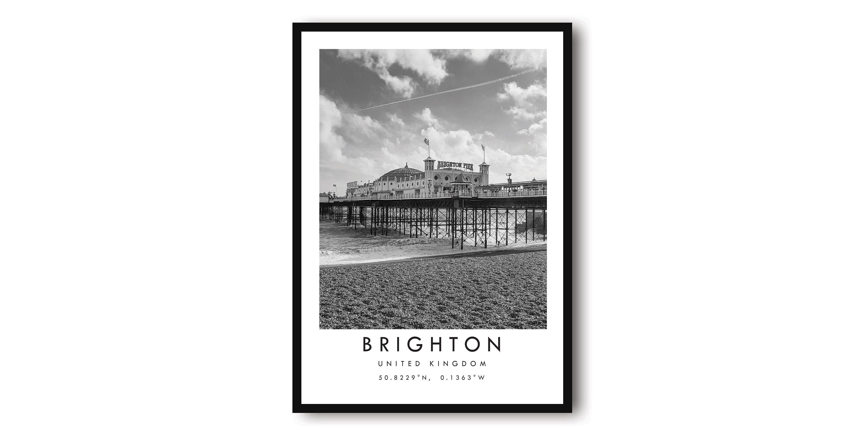 Brighton Travel Print, Brighton Poster, Unique Wallart Decor, Black and White Home Decor, England Brighton, Popular Print A1/A2/A3/A4/A5