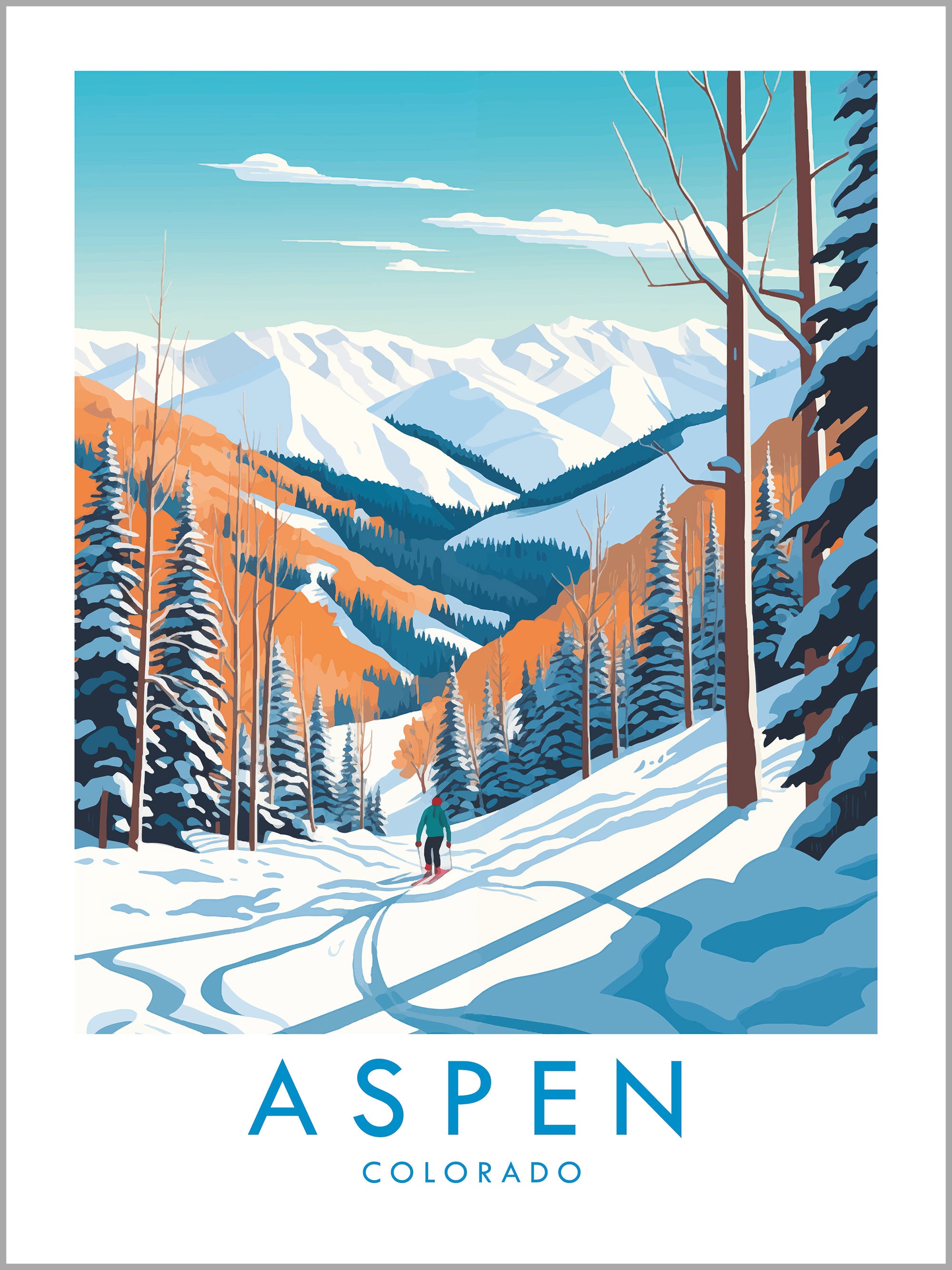 Aspen Skiing Travel Print