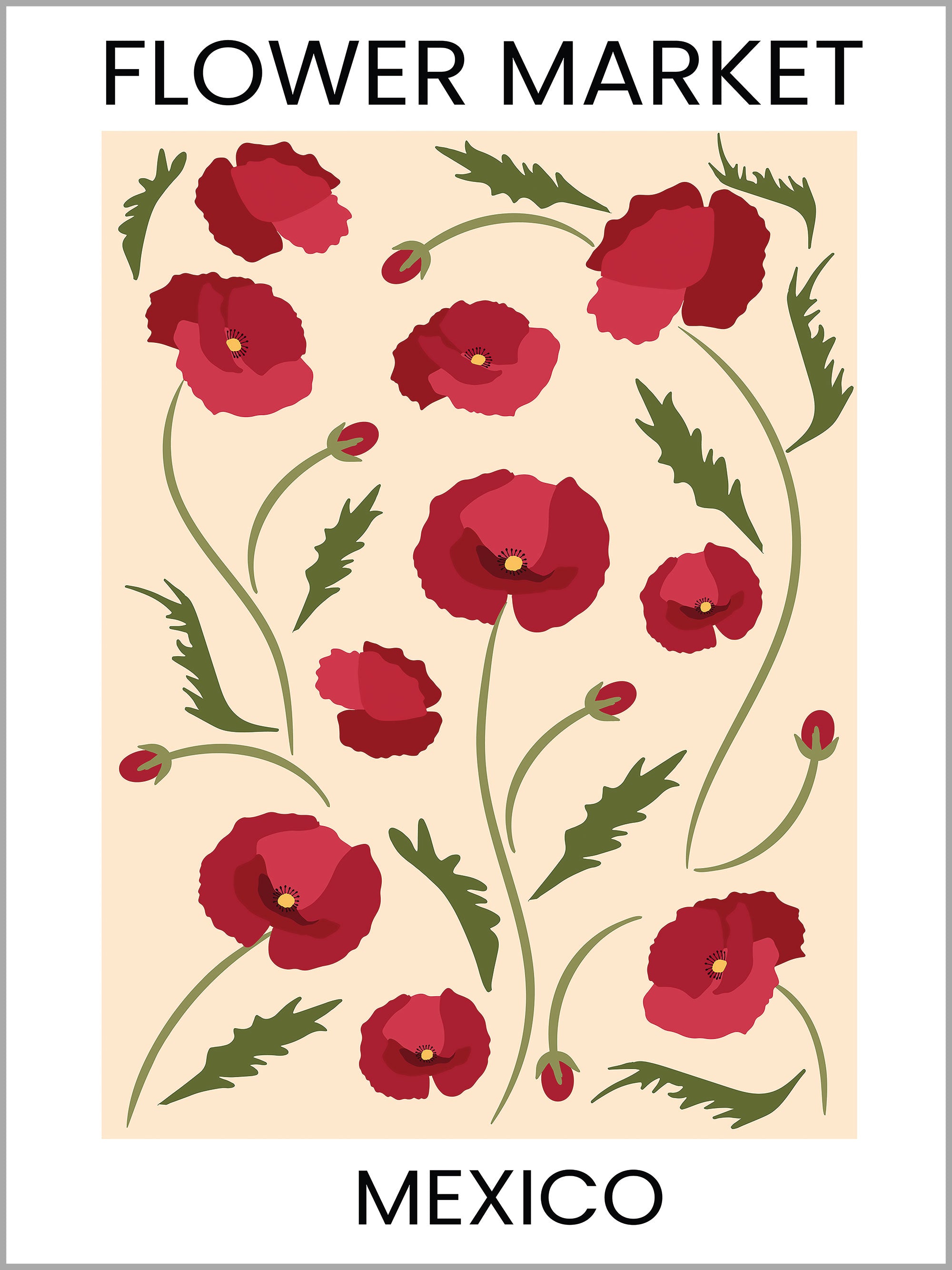 Mexico Flower Market Travel Poster