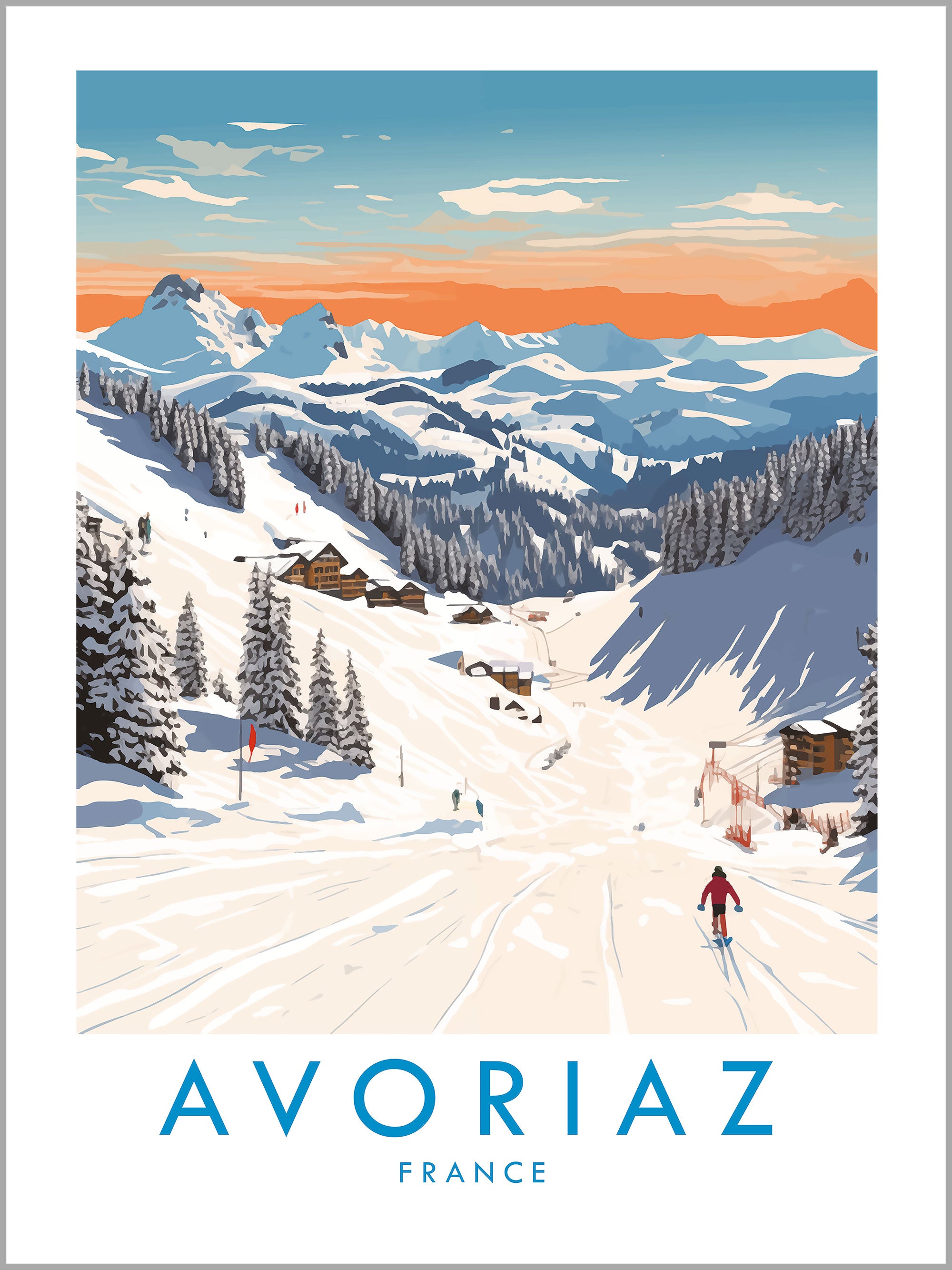 Avoriaz Skiing Travel Print