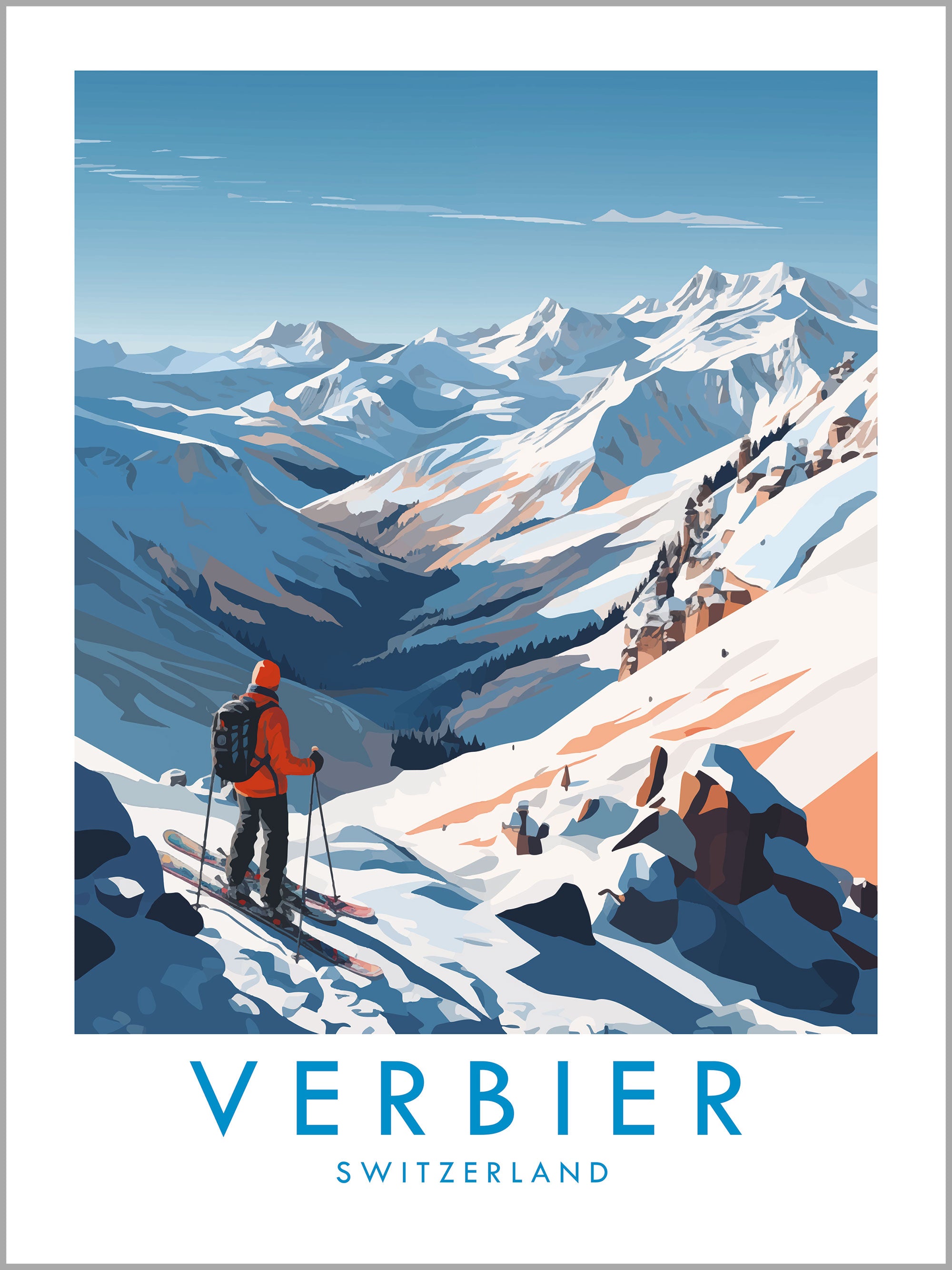 Verbier Skiing Travel Print