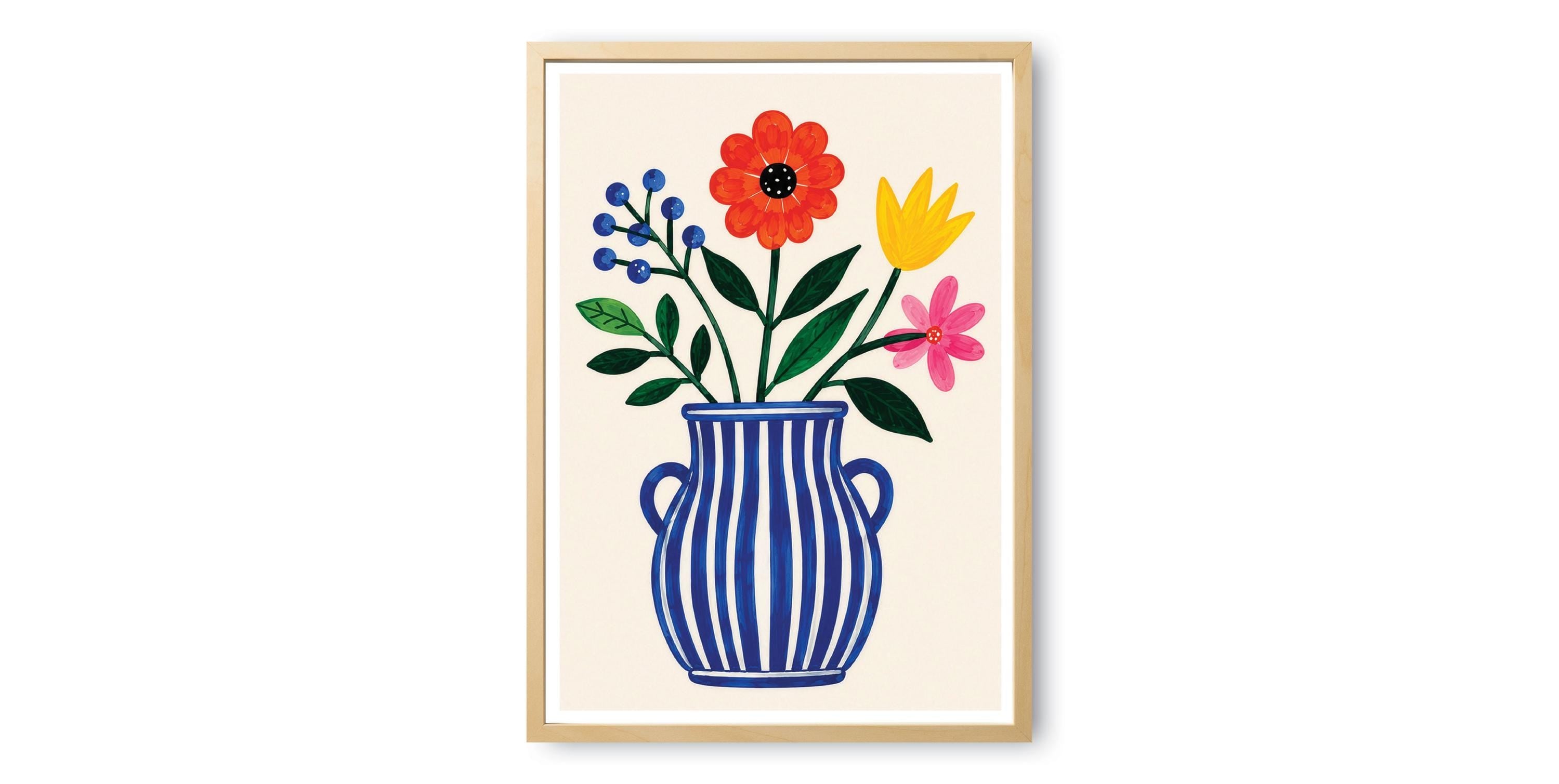 Blue Striped Vase Floral Print