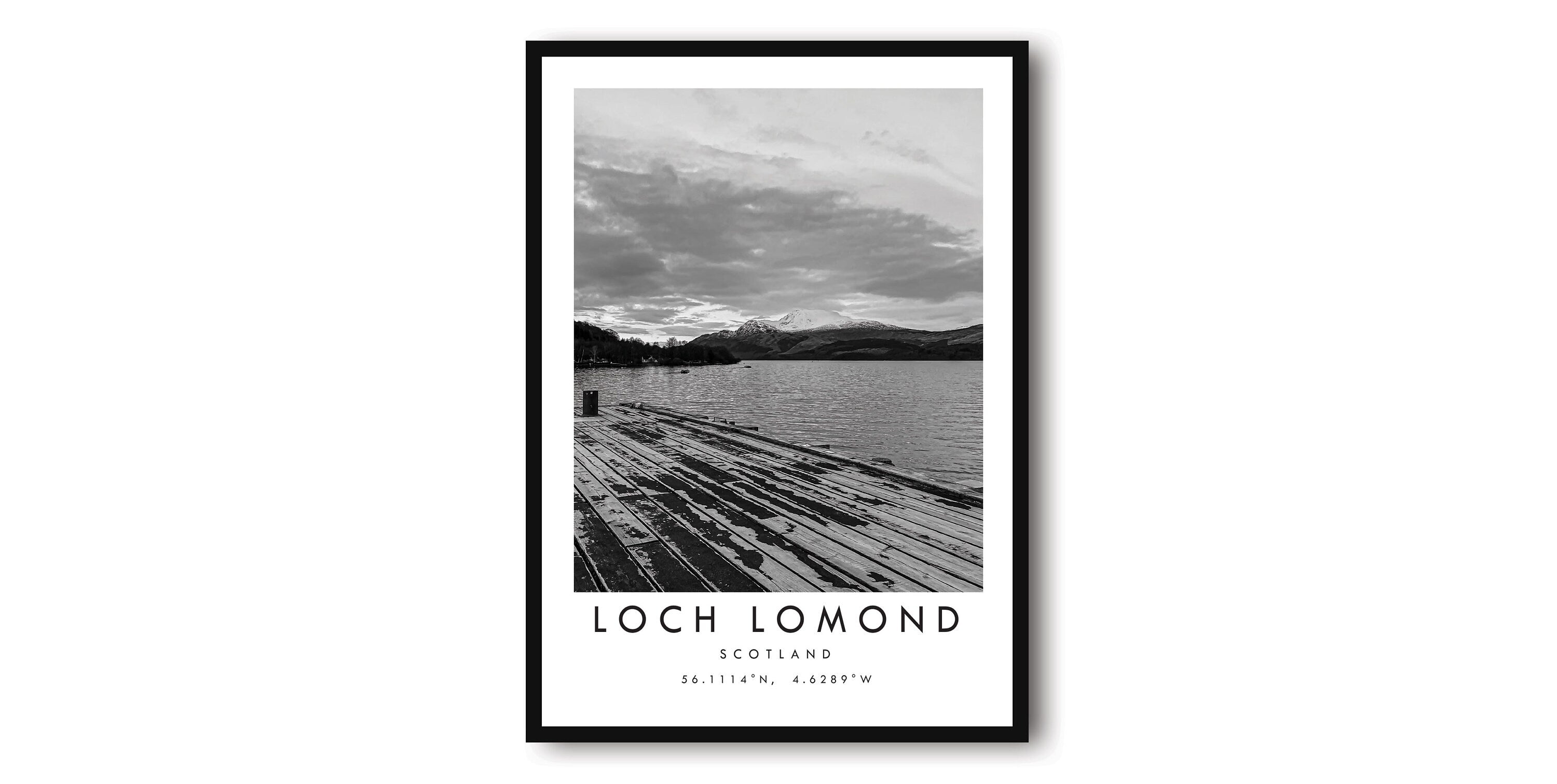 Loch Lomond Travel Print, Loch Lomond Poster, Scotland Art, Black and White Minimalist, Loch Lomond Popular Print, Gallery Wall