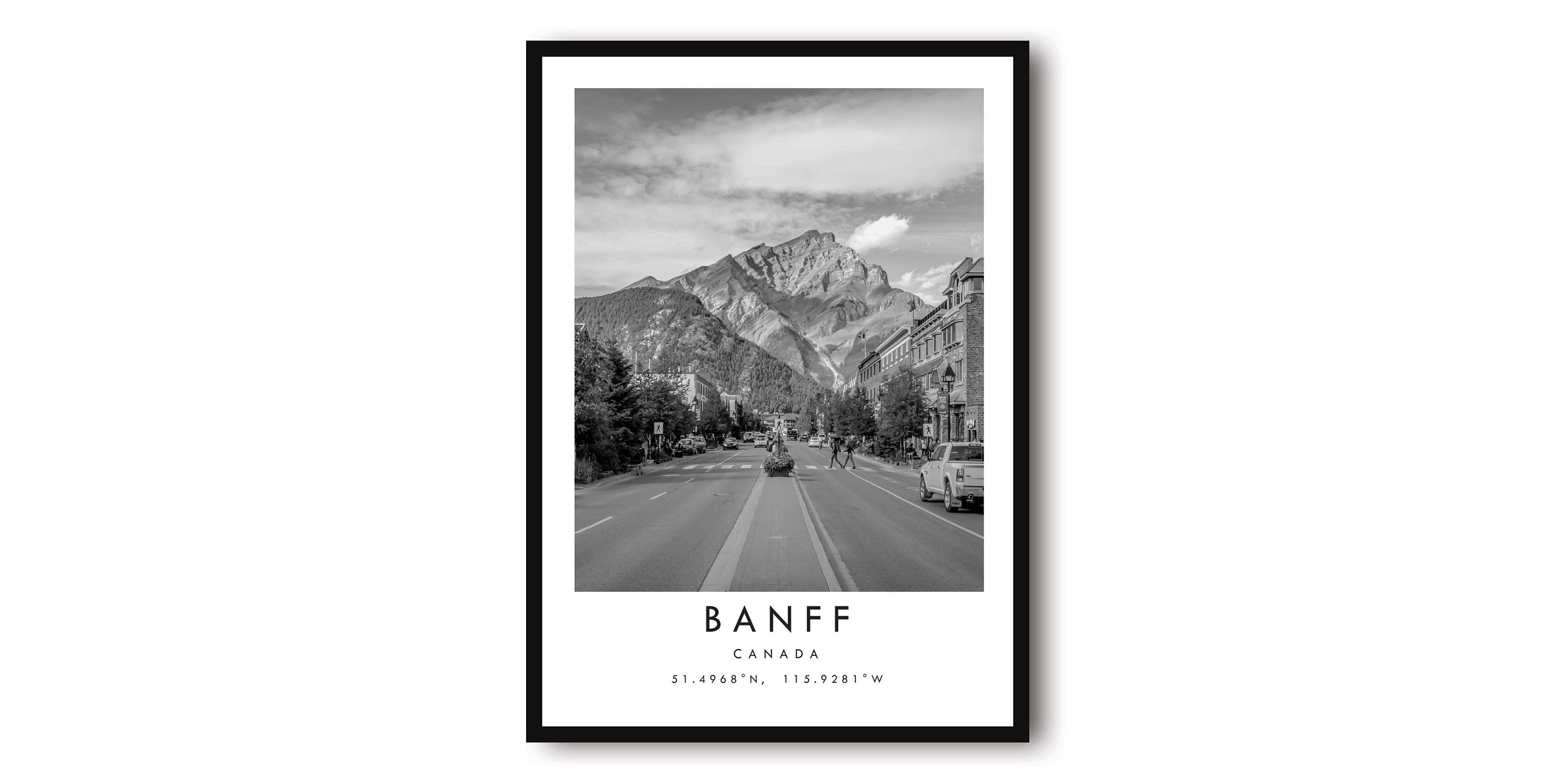Banff Travel Print, Canada Poster, Black and White Print, Unique Wall Art, Minimalist Home Decor, City A1/A2/A3/A4/A5