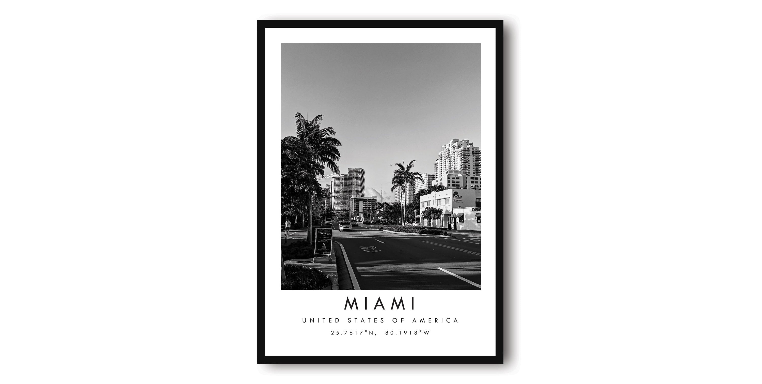 Miami Travel Print, Miami Poster Print, Miami Wall Art Minimalist, Miami Map Print, Prints of Miami Popular Print A1/A2/A3/A4/A5