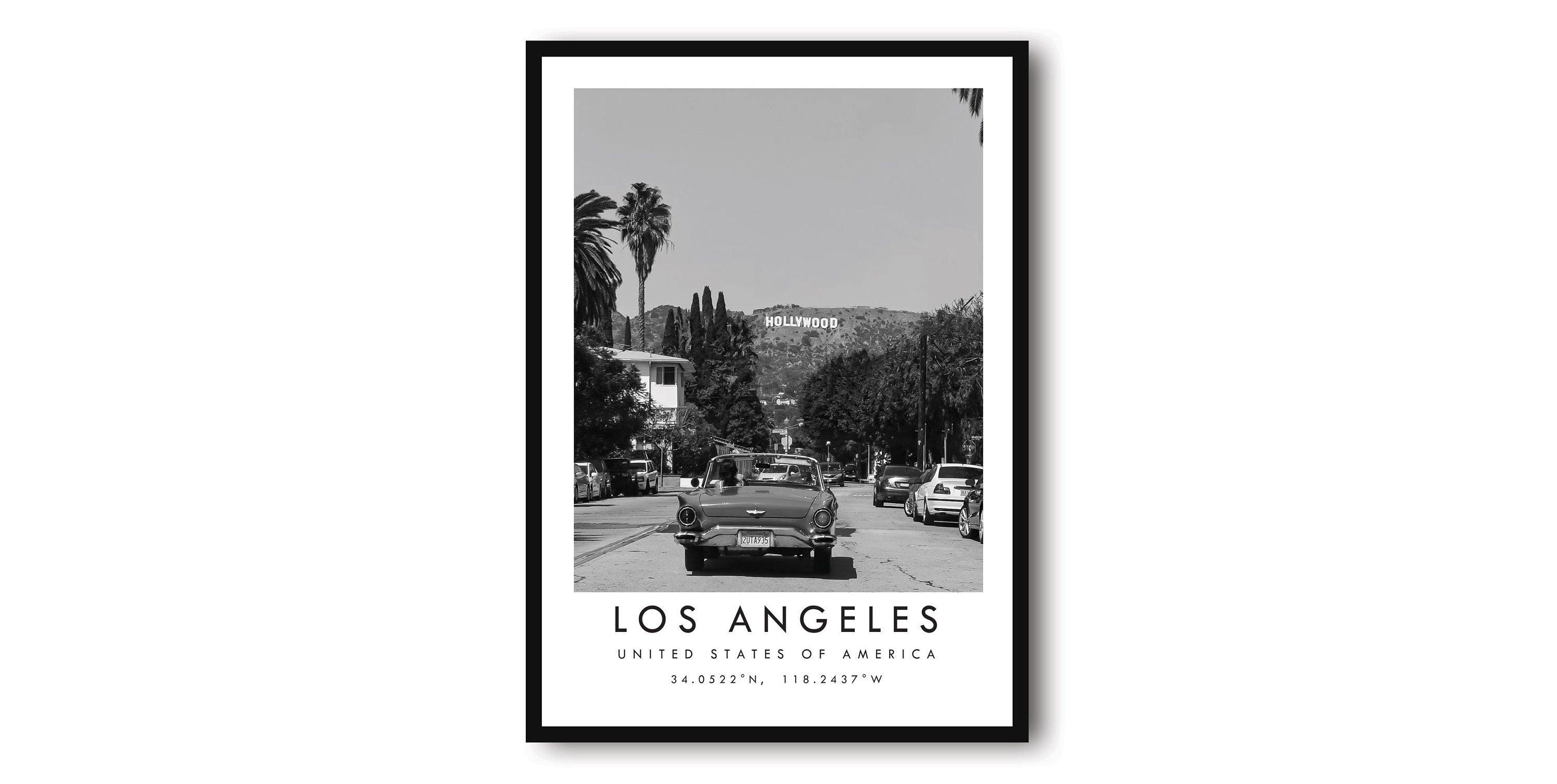 Los Angeles Travel Print, Hollywood Poster, Wall Art, Black and White Print, Coordinates, Home Decor, Popular Print, Gallery Wall