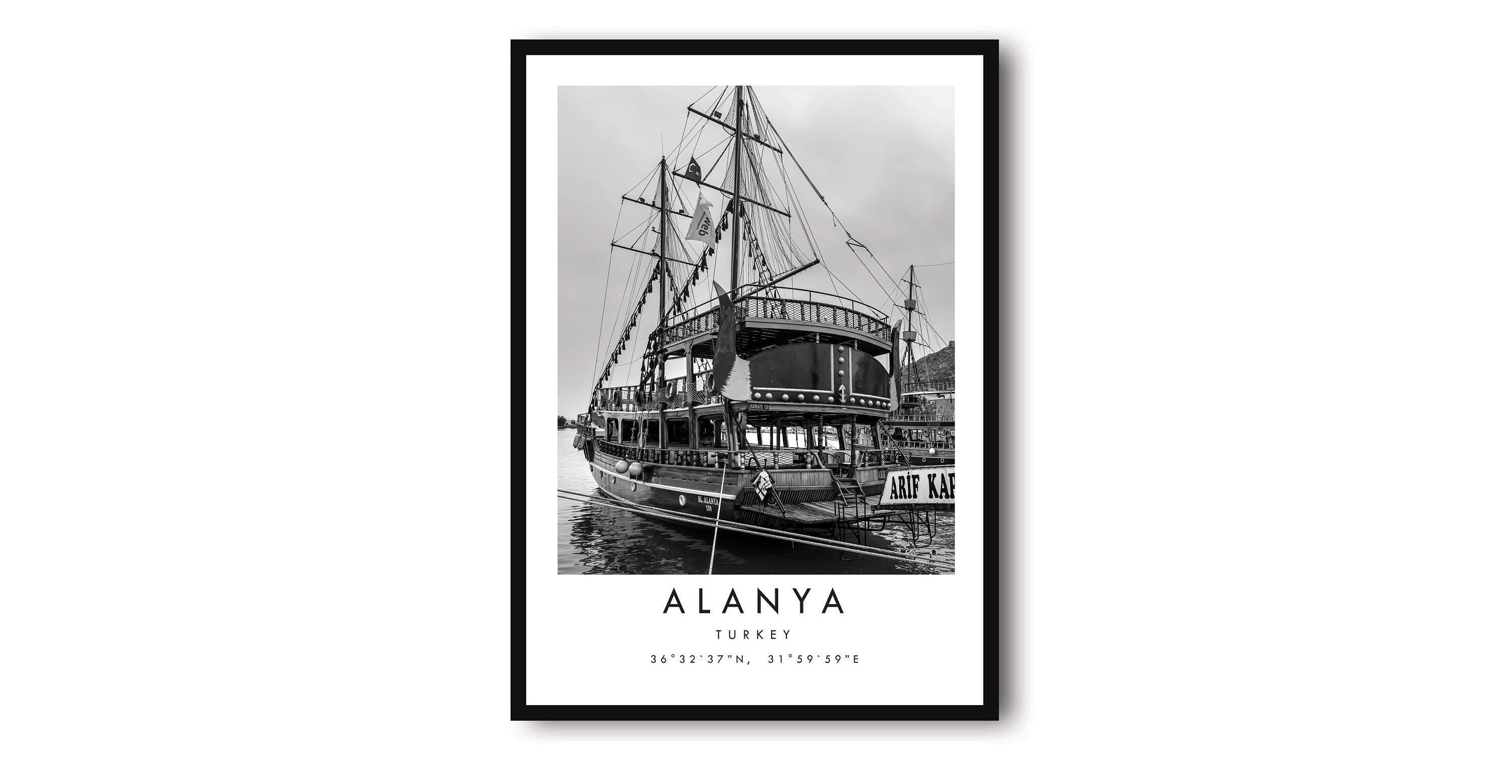 Alanya Travel Print, Alanya Poster, Unique Wallart Decor, Black and White Home Decor, Alanya Minimalist Wallart A1/A2/A3/A4/A5