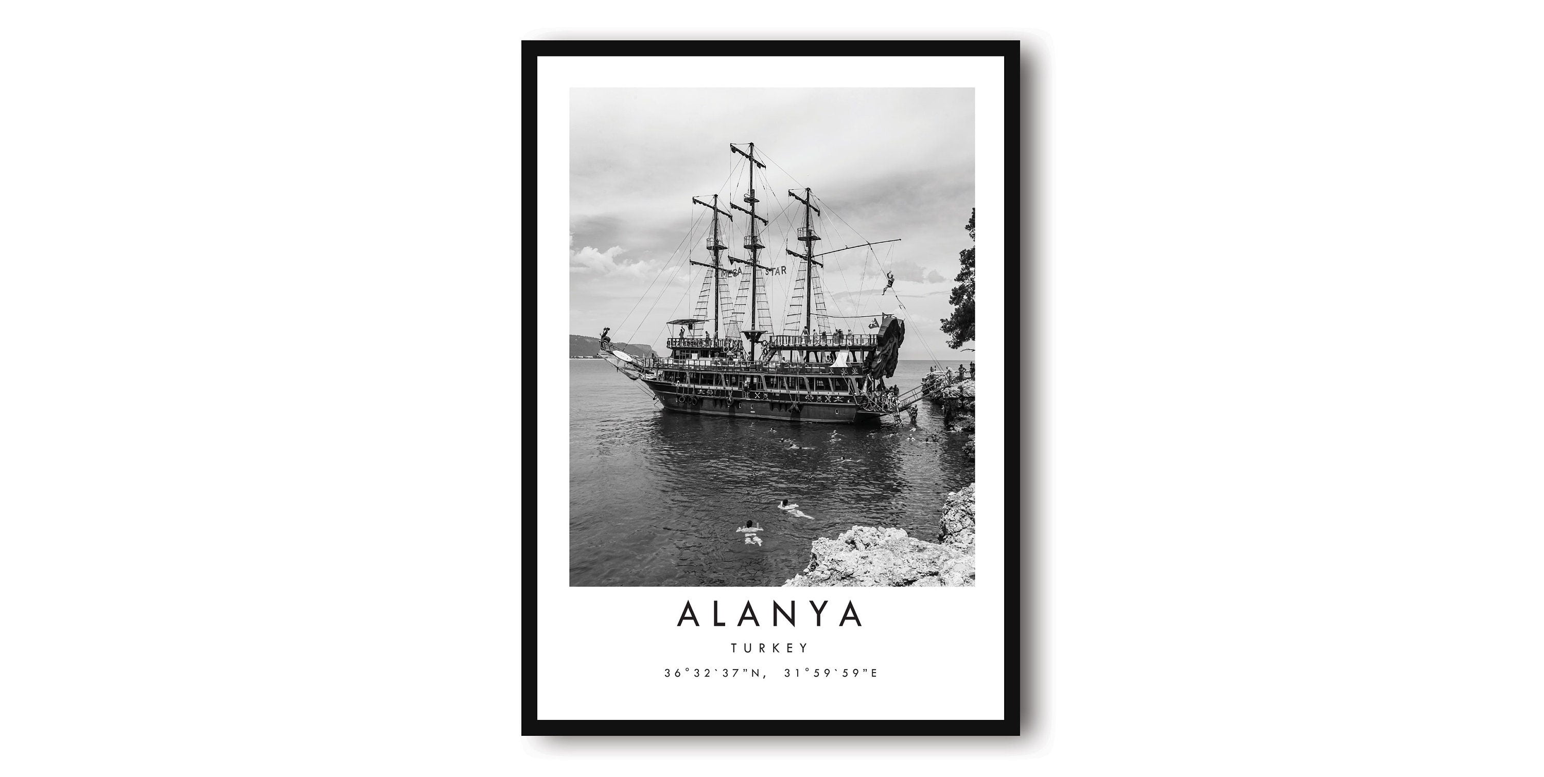 Alanya Travel Print, Alanya Poster, Unique Wallart Decor, Black and White Home Decor, Alanya Minimalist Wallart A1/A2/A3/A4/A5