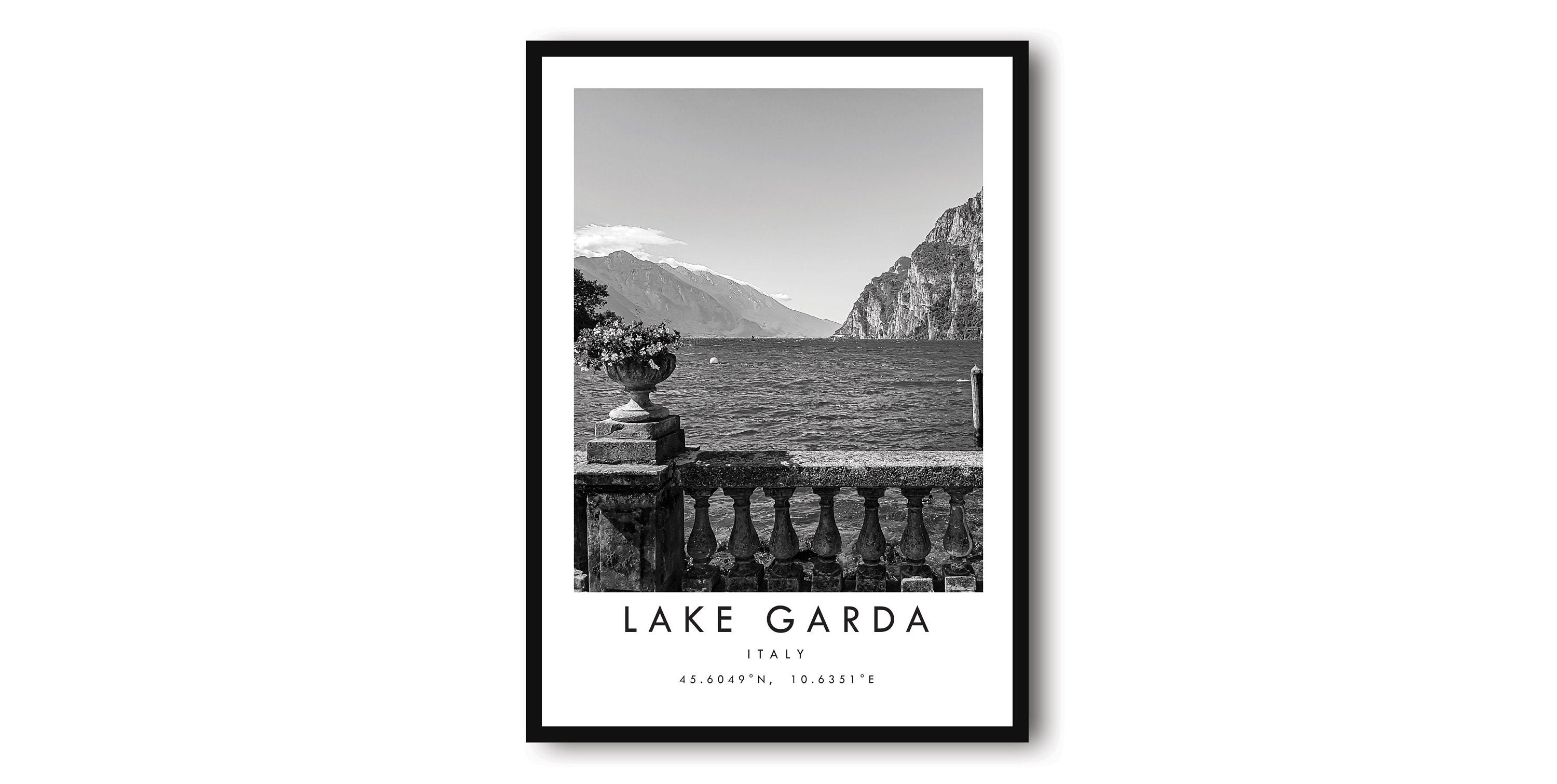 Lake Garda Travel Print, Italy Poster, Black and White Print, Unique Wall Art, Minimalist Home Decor, City Landmark Print A1/A2/A3/A4/A5