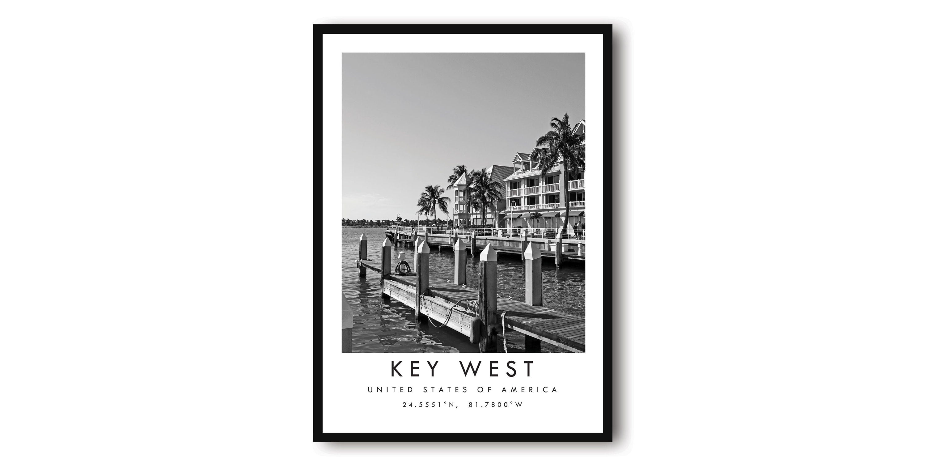 Key West Travel Print, Florida Poster, Black and White Print, Minimalist Home Decor, City A1/A2/A3/A4/A5