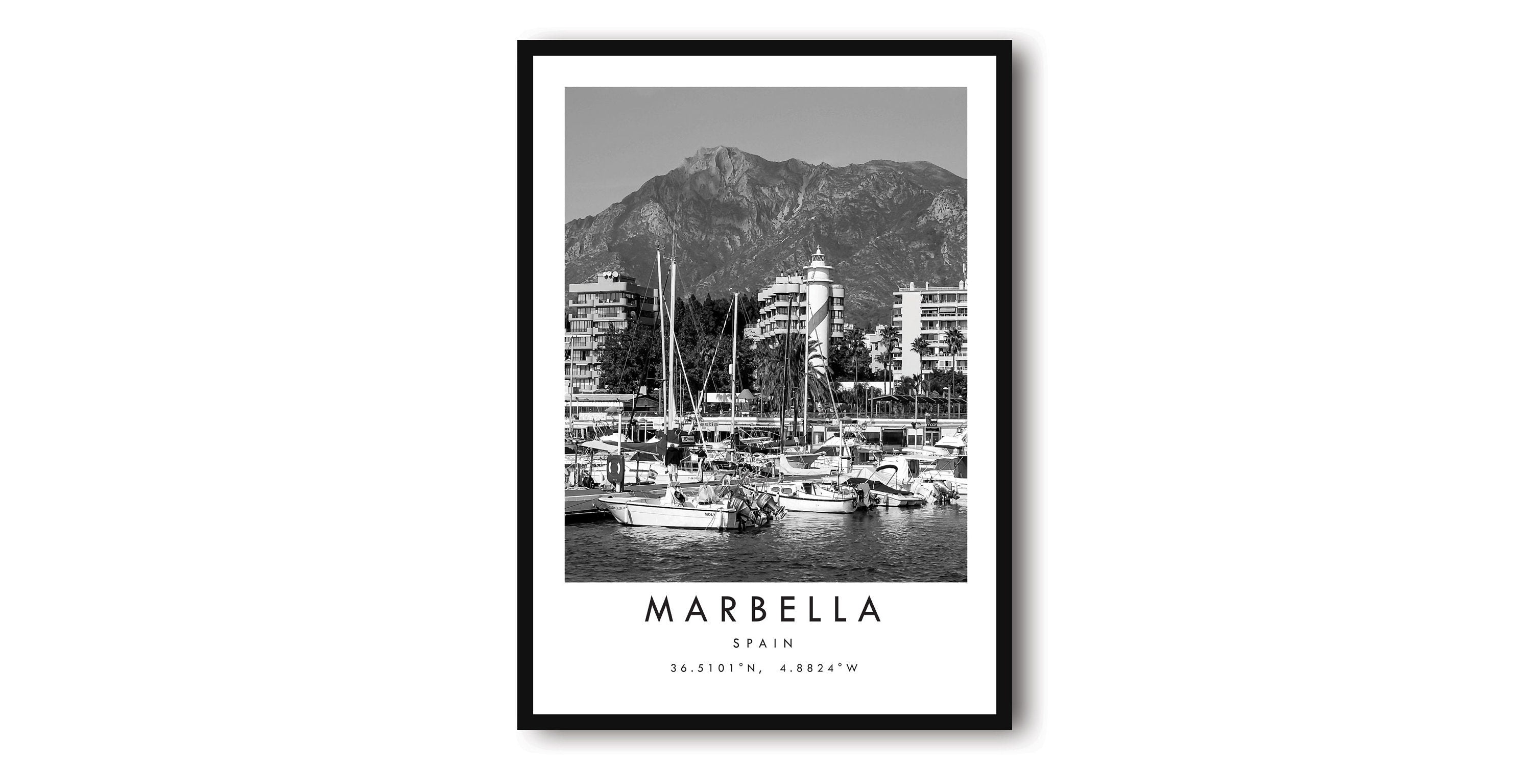 Marbella Travel Print, Spain Poster, Unique Wallart Decor, Black and White Home Decor, Spain Marbella, Popular Print A1/A2/A3/A4/A5