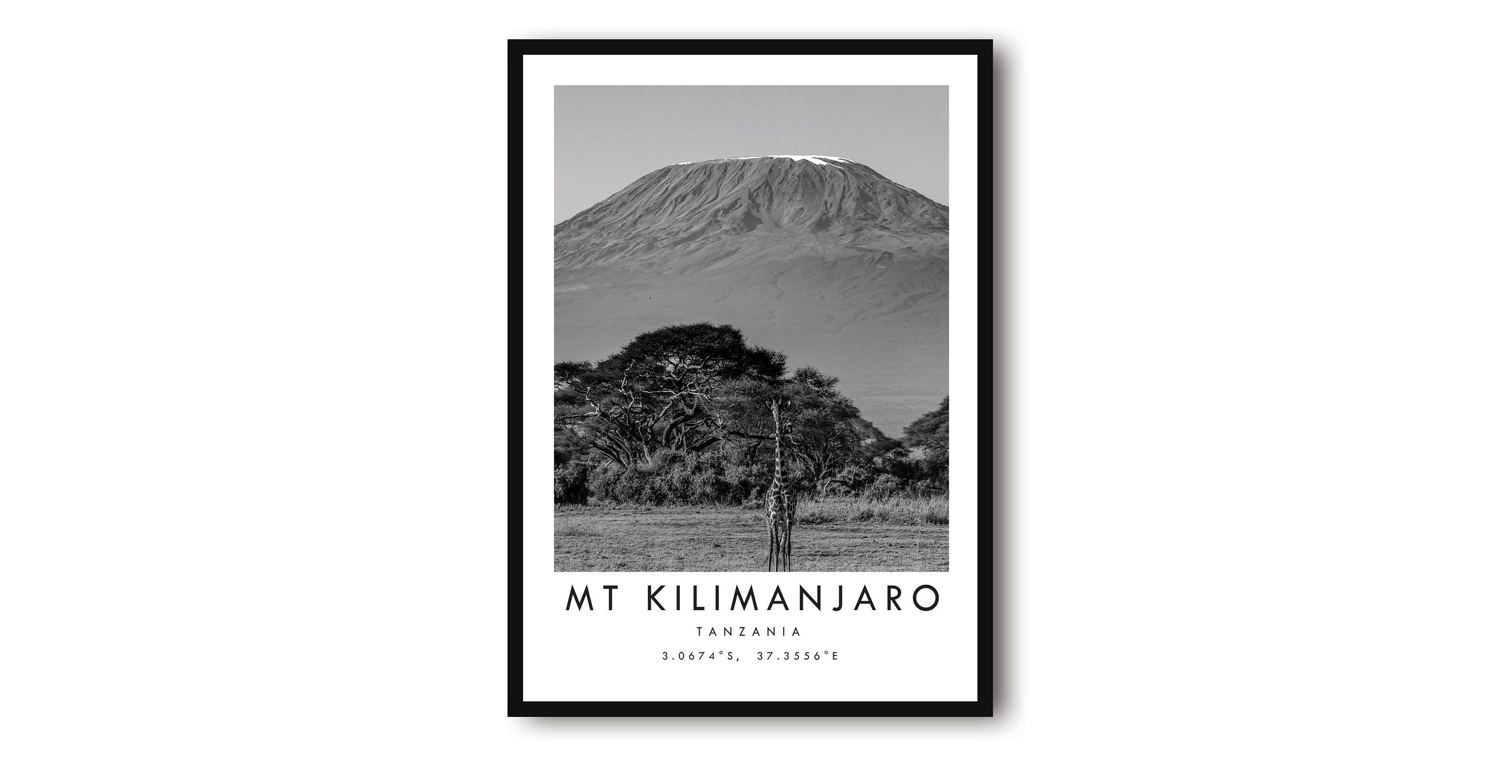 Mount Kilimanjaro Travel Print, Africa Poster, Black and White Print, Minimalist Home Decor, City A1/A2/A3/A4/A5