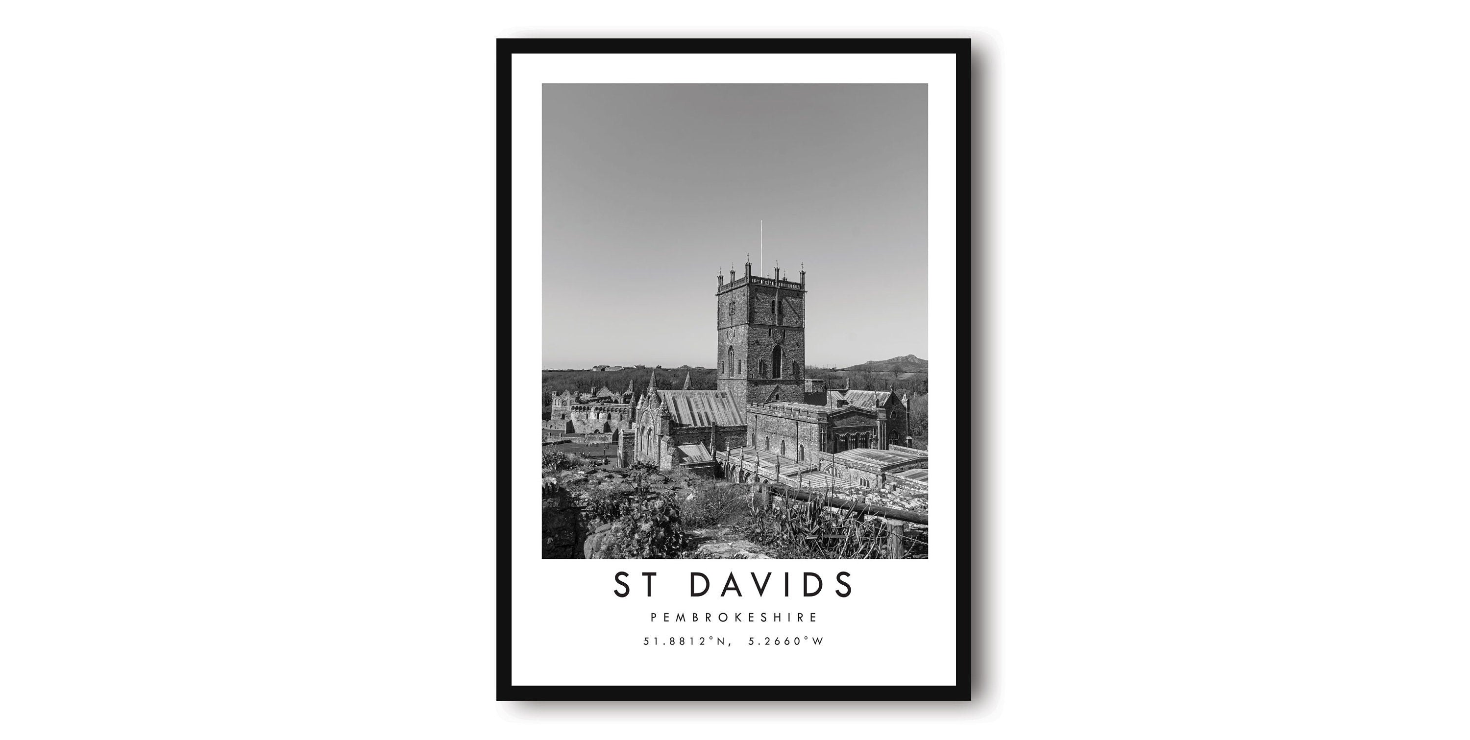 St Davids Travel Print, Wales Poster, Black and White Print, Unique Wall Art, Minimalist Home Decor, City A1/A2/A3/A4/A5