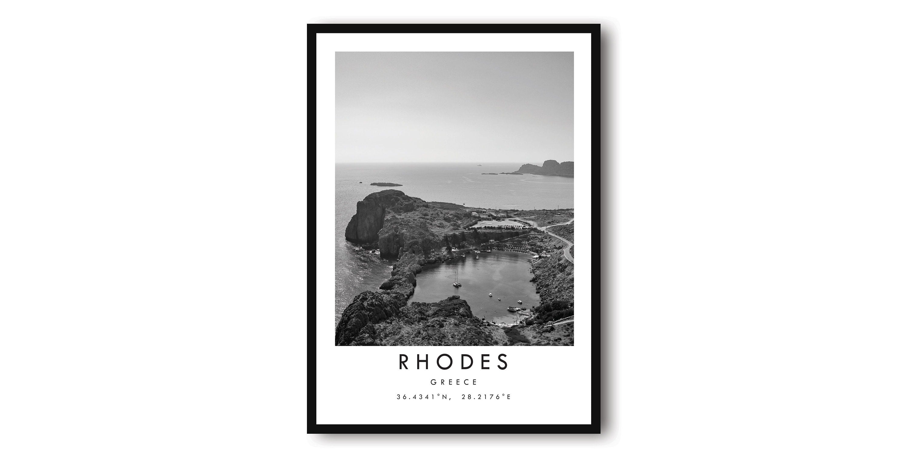 Rhodes Travel Print, Greece Poster, Black and White Print, Unique Wall Art, Minimalist Home Decor, City A1/A2/A3/A4/A5