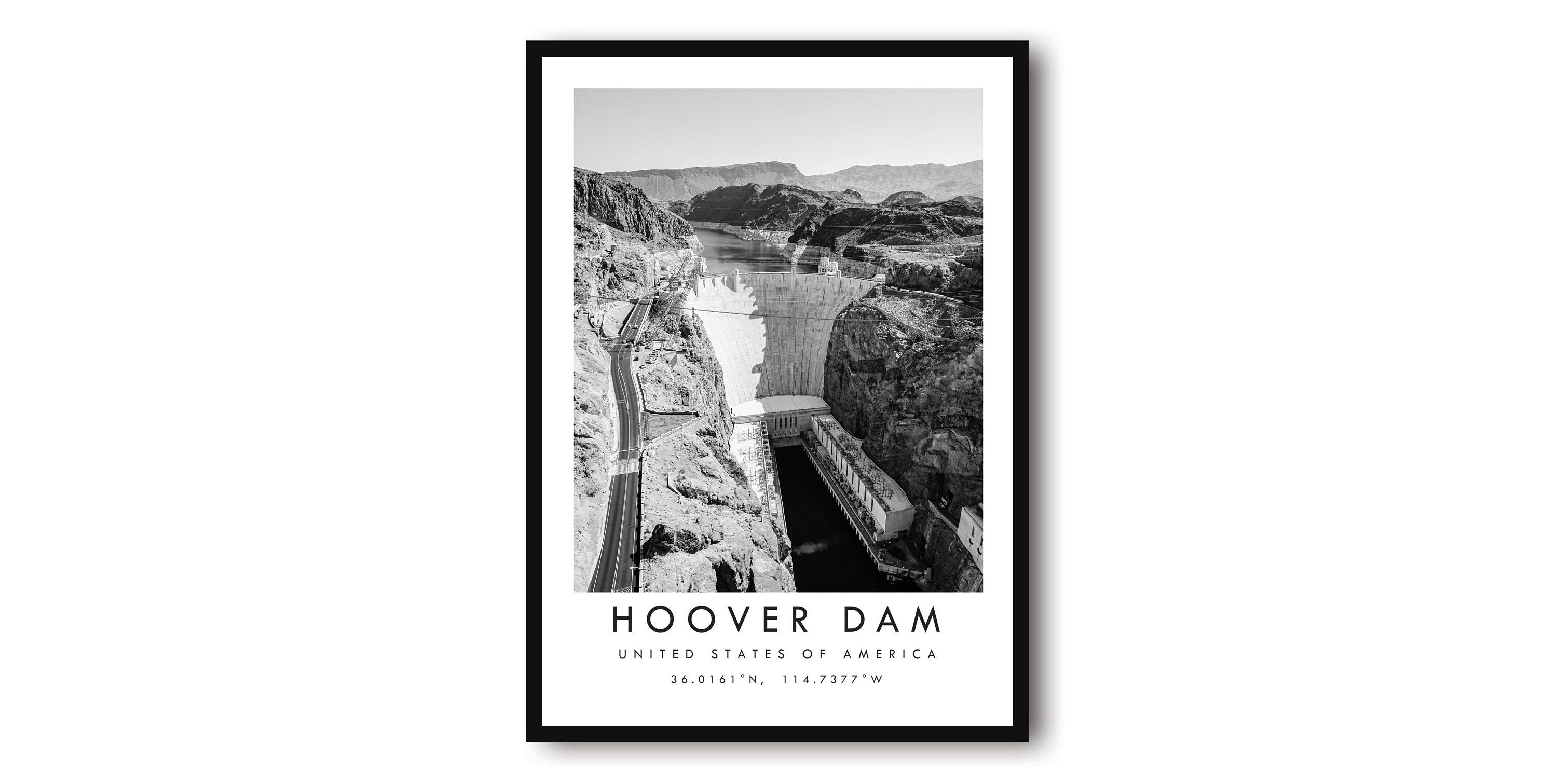 Hoover Dam Travel Print, Nevada Poster, Black and White Print, Wall Art, Minimalist, Home Decor, Colorado River A1/A2/A3/A4/A5