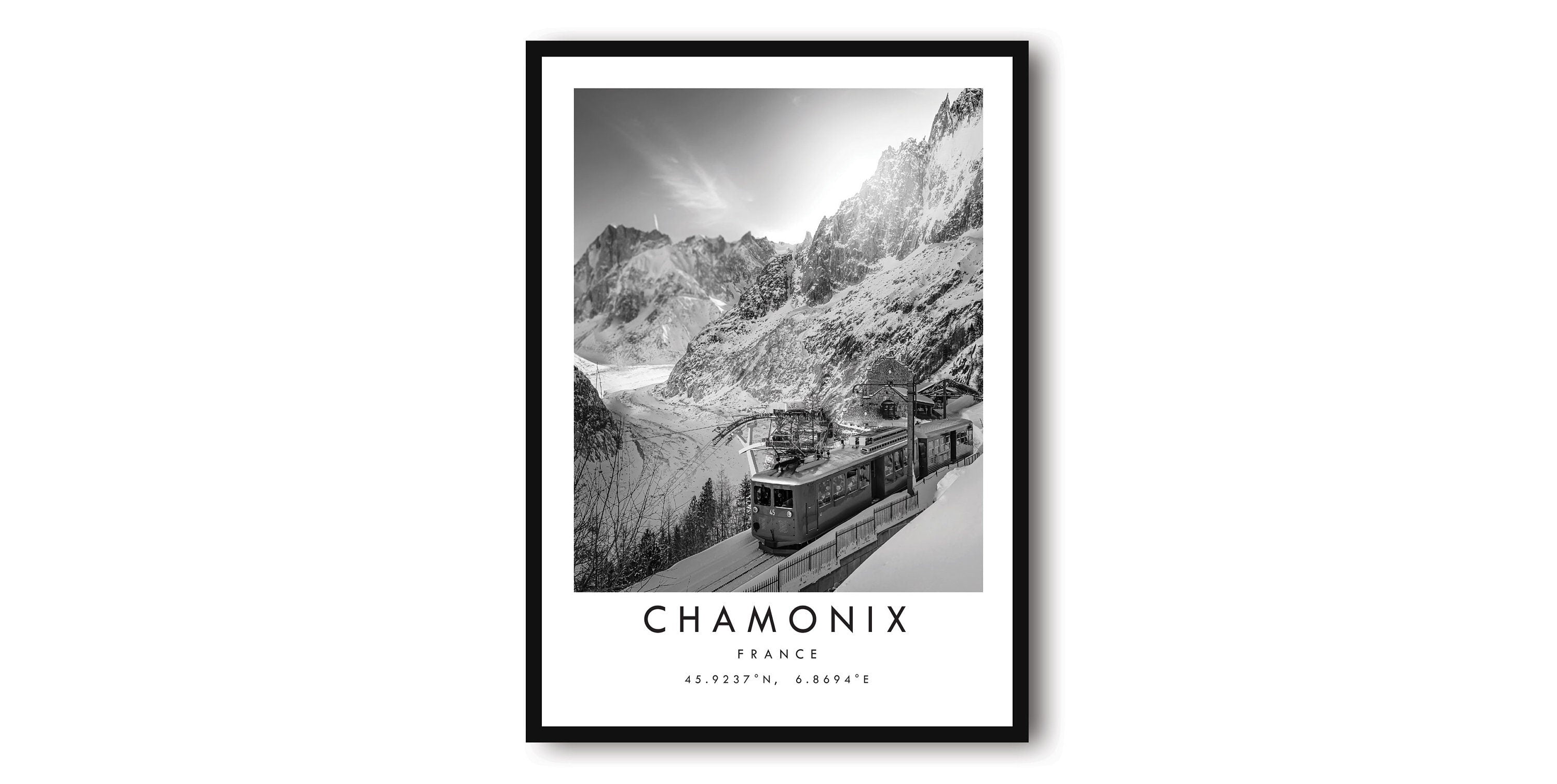 Chamonix Travel Print, France Poster, Black and White Print, Unique Wall Art, Minimalist Home Decor, City A1/A2/A3/A4/A5