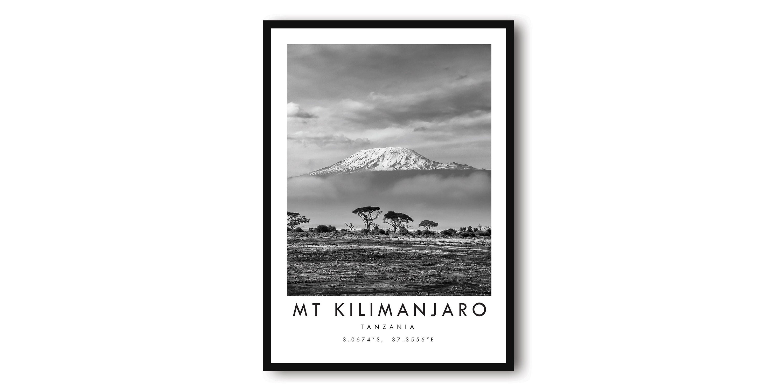 Mount Kilimanjaro Travel Print, Africa Poster, Black and White Print, Minimalist Home Decor, City A1/A2/A3/A4/A5