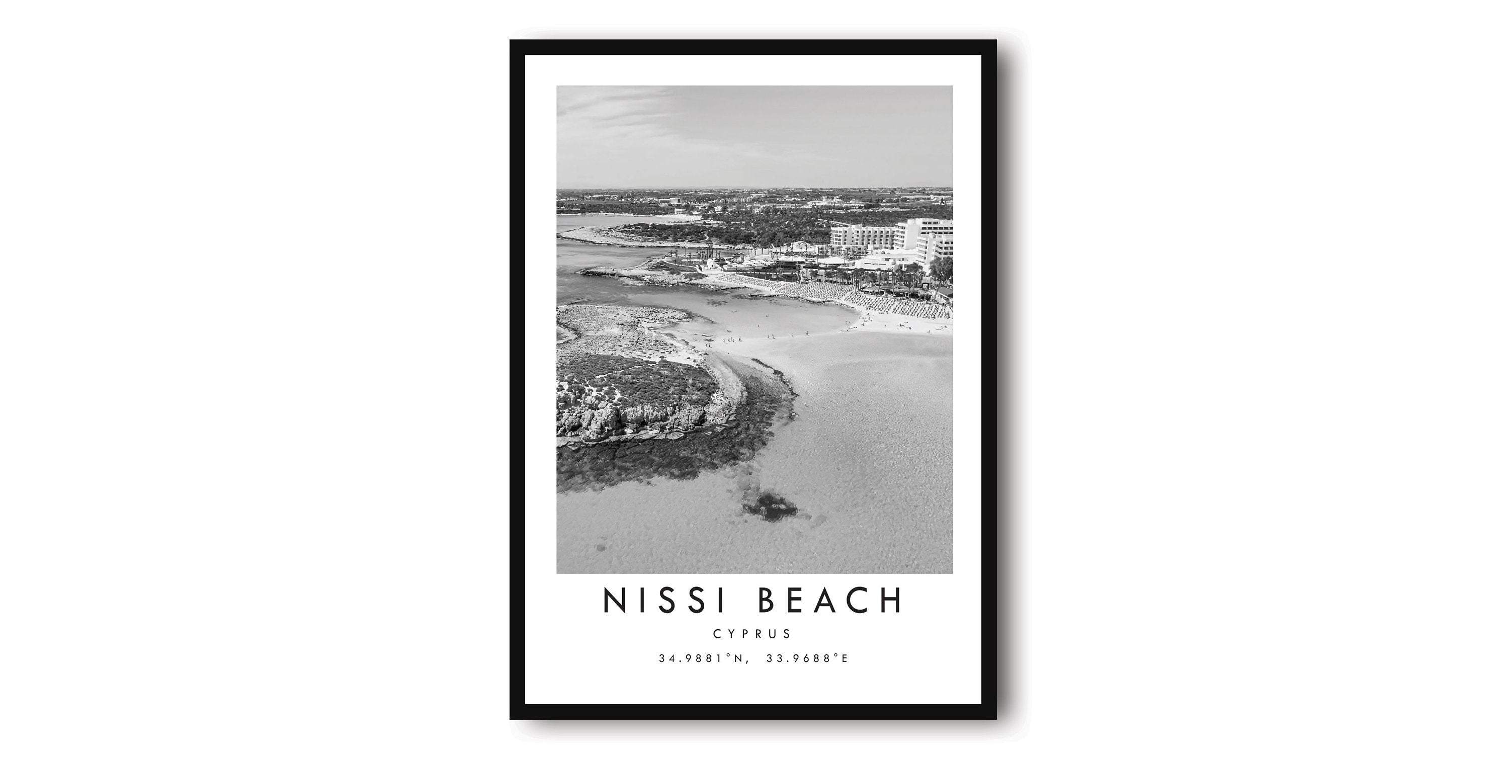 Nissi Beach Travel Print, Cyprus Poster, Black and White Print, Unique Wall Art, Minimalist Home Decor, City A1/A2/A3/A4/A5