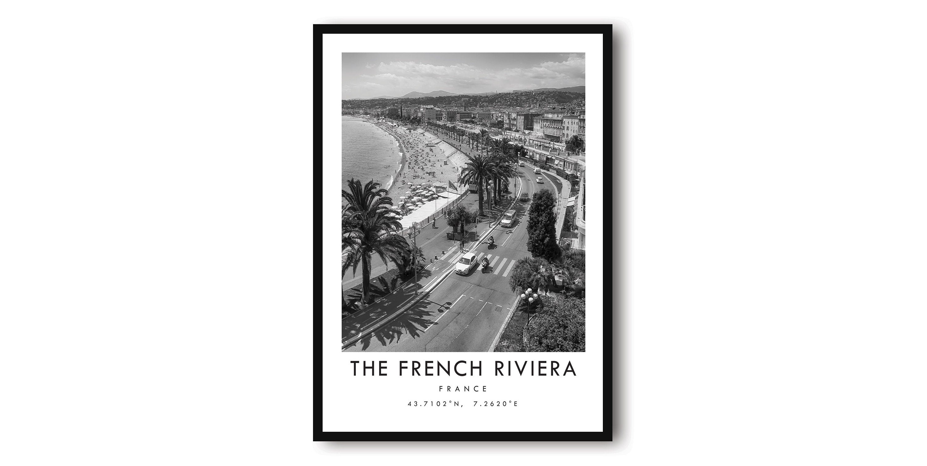 French Riviera Travel Print, France Poster, Black and White Print, Unique Wall Art, Minimalist Home Decor, City A1/A2/A3/A4/A5