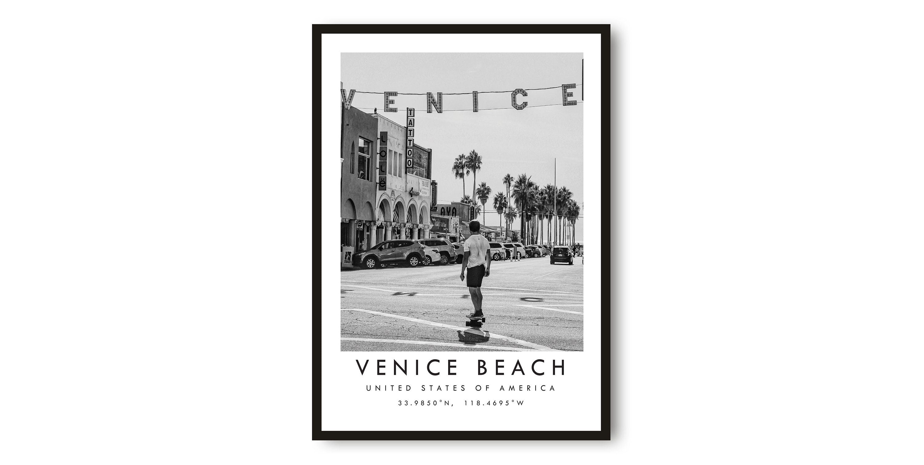 Venice Beach Travel Print, Los Angeles Poster, Unique Wallart Decor, Black and White Home Decor, California Popular Print A1/A2/A3/A4/A5