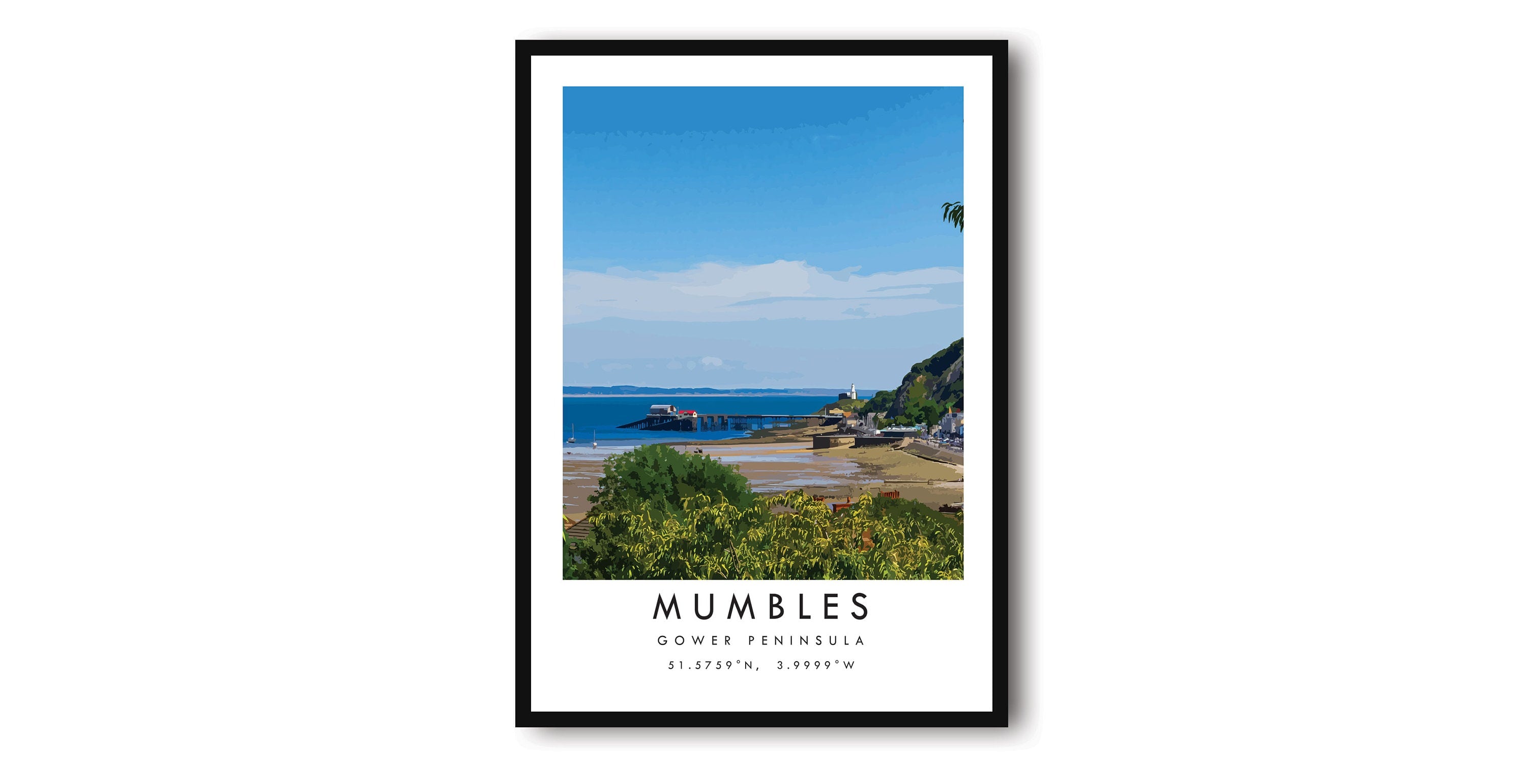 Mumbles Travel Print, Colourful Wales Travel Poster, British Wall Art, Gower Peninsula, Print Poster, Gift A1/A2/A3/A4/A5