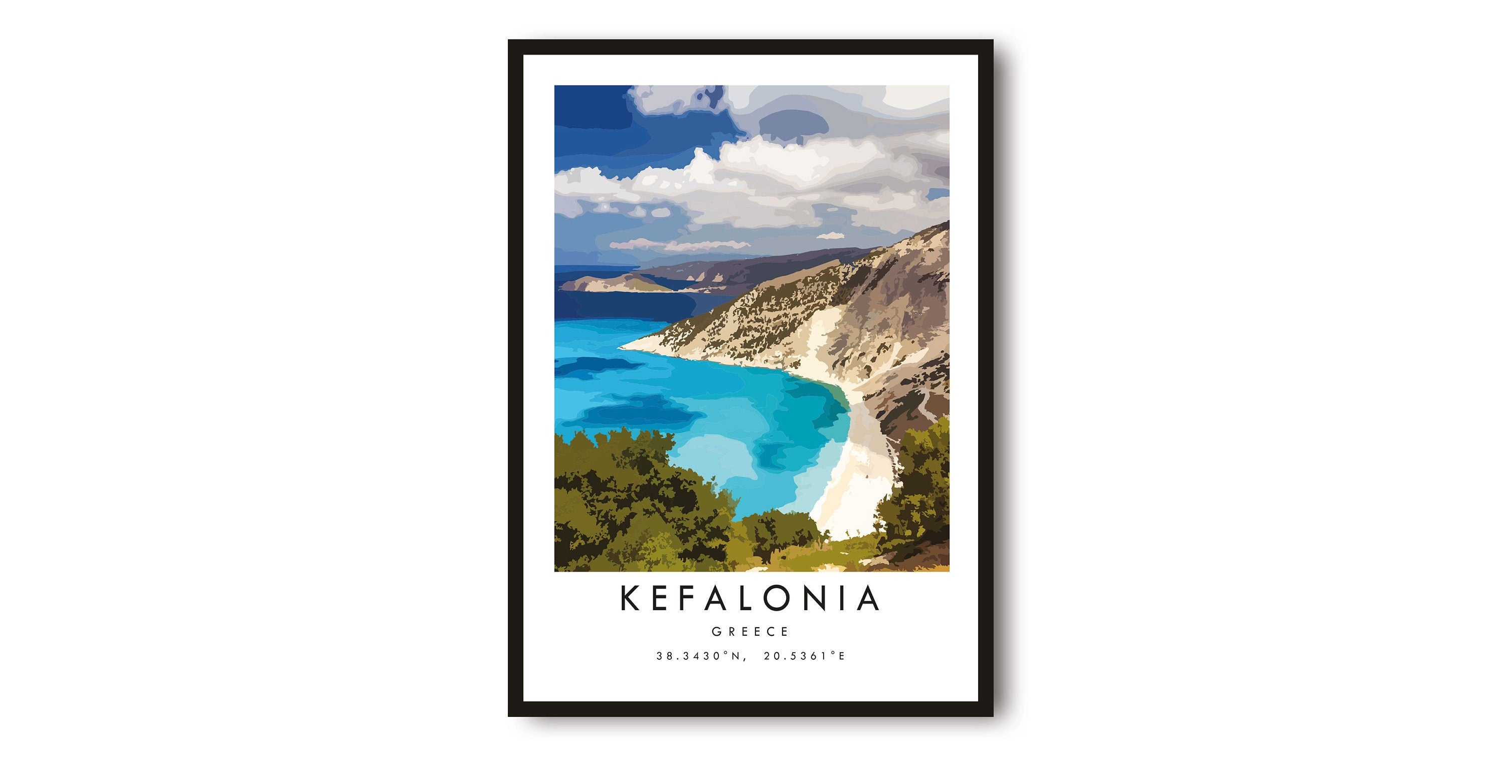 Kefalonia Travel Print, Myrtos Beach Print, Colour Print, Unique Wall Art, Minimalist Home Decor, City A1/A2/A3/A4/A5
