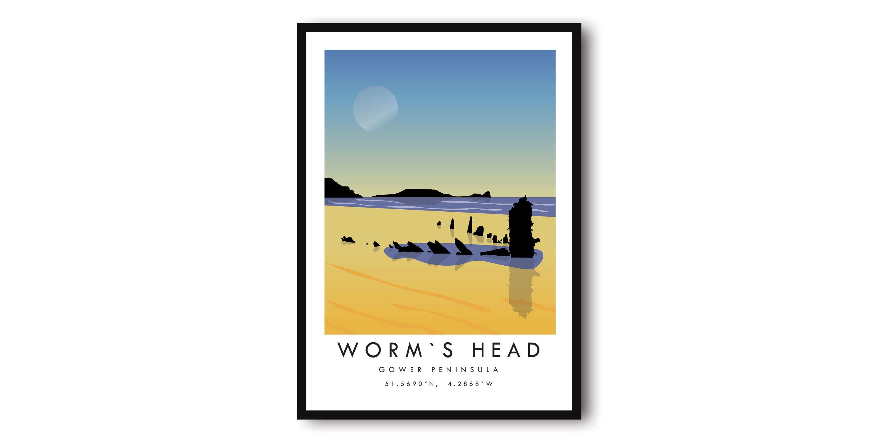 Worms Head Travel Poster, Colourful Wales Travel Poster, British Wall Art, UK Art Prints 11x17, City Print Poster A1/A2/A3/A4/A5
