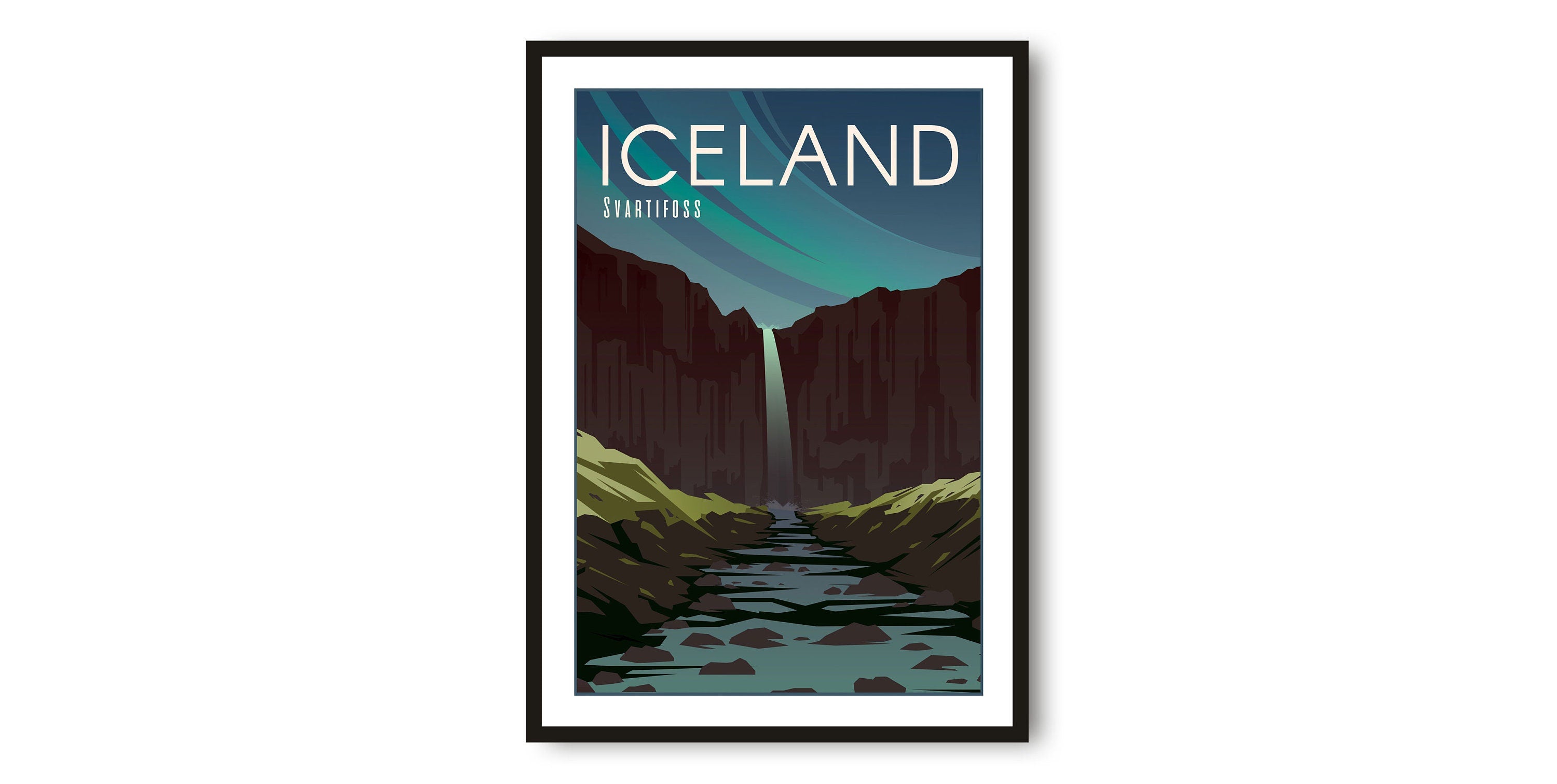 Iceland Travel Poster, Svartifoss Poster, Colourful Print, Unique Wall Art, Minimalist Home Décor, City A1/A2/A3/A4/A5