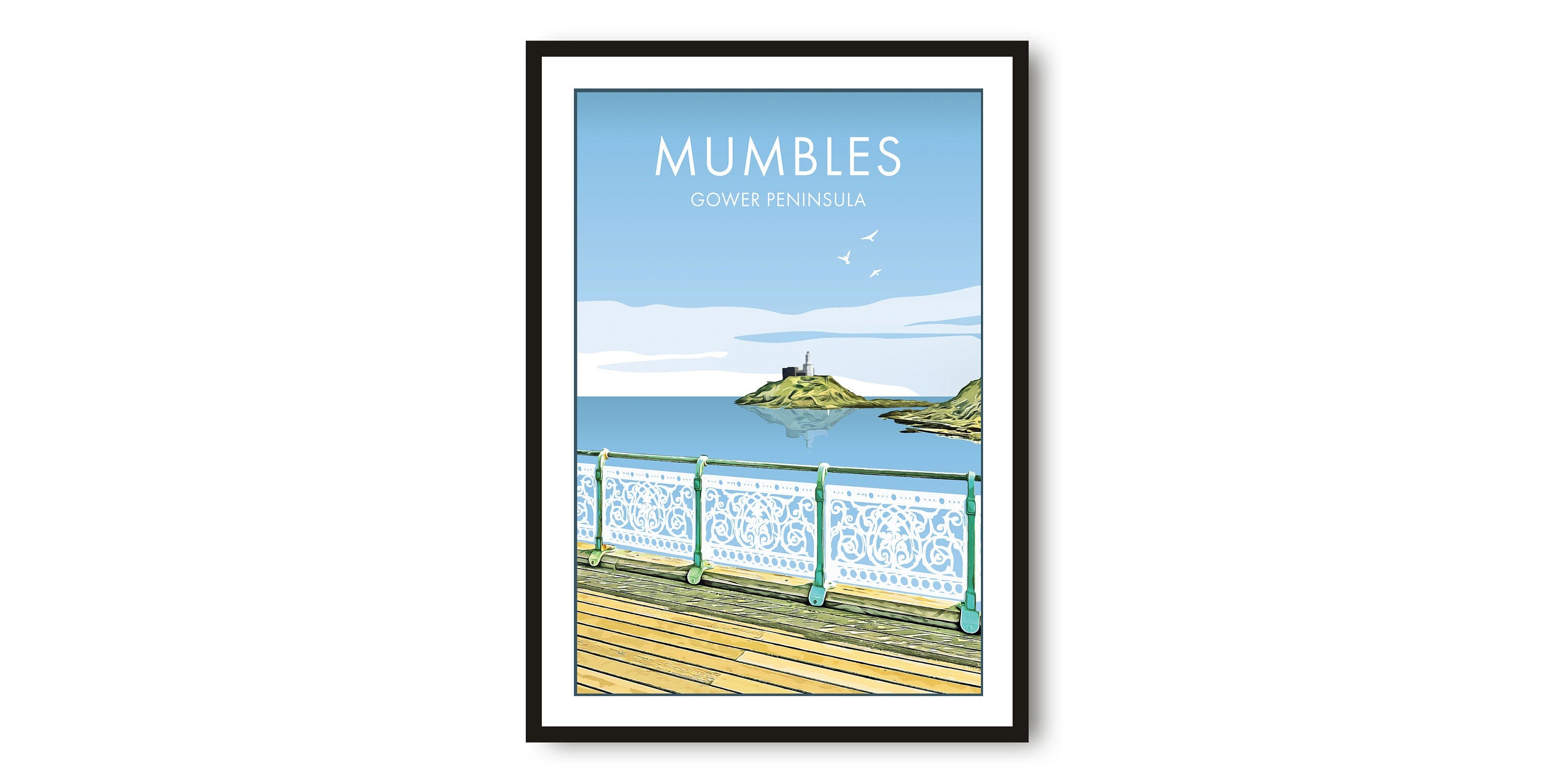 Mumbles Travel poster, Mumbles Poster Print, Gower Wall Art Minimalist, Gower Prints, Prints of Gower Peninsula, Popular Print