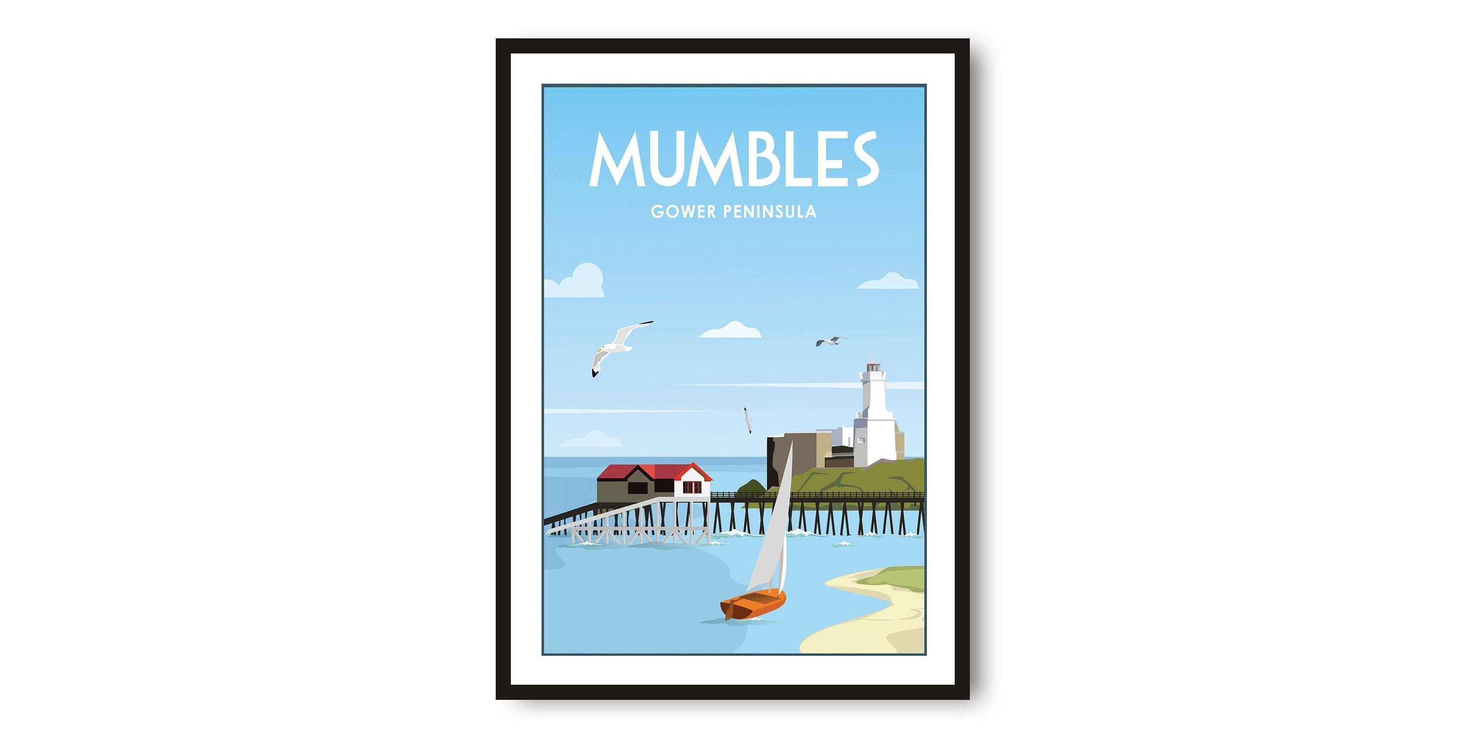 Mumbles Travel poster, Mumbles Poster Print, Gower Wall Art Minimalist, Gower Prints, Prints of Gower Peninsula, Popular Print