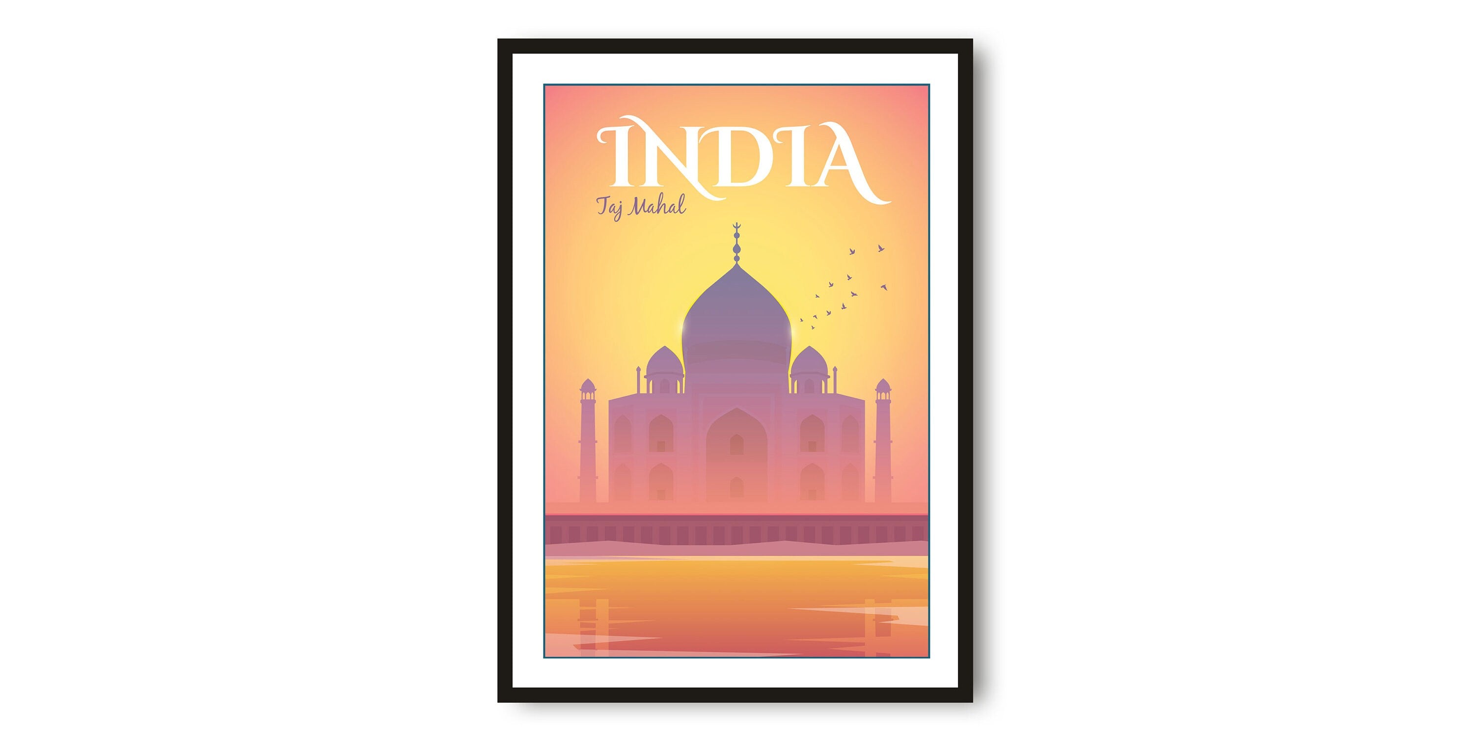 India Travel Poster, Taj Mahal Poster, Colourful Print, Unique Wall Art, Minimalist Home Décor, City A1/A2/A3/A4/A5