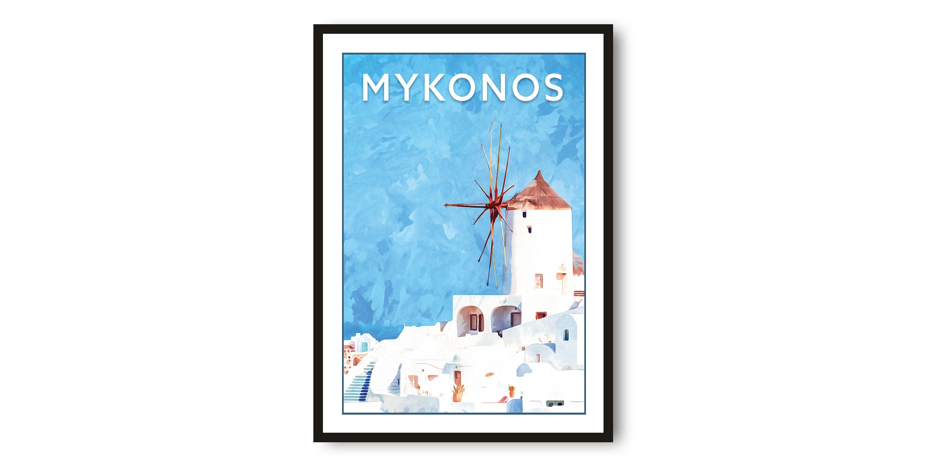 Mykonos Travel Poster, Greece Poster, Colourful Print, Unique Wall Art, Minimalist Home Décor, City A1/A2/A3/A4/A5