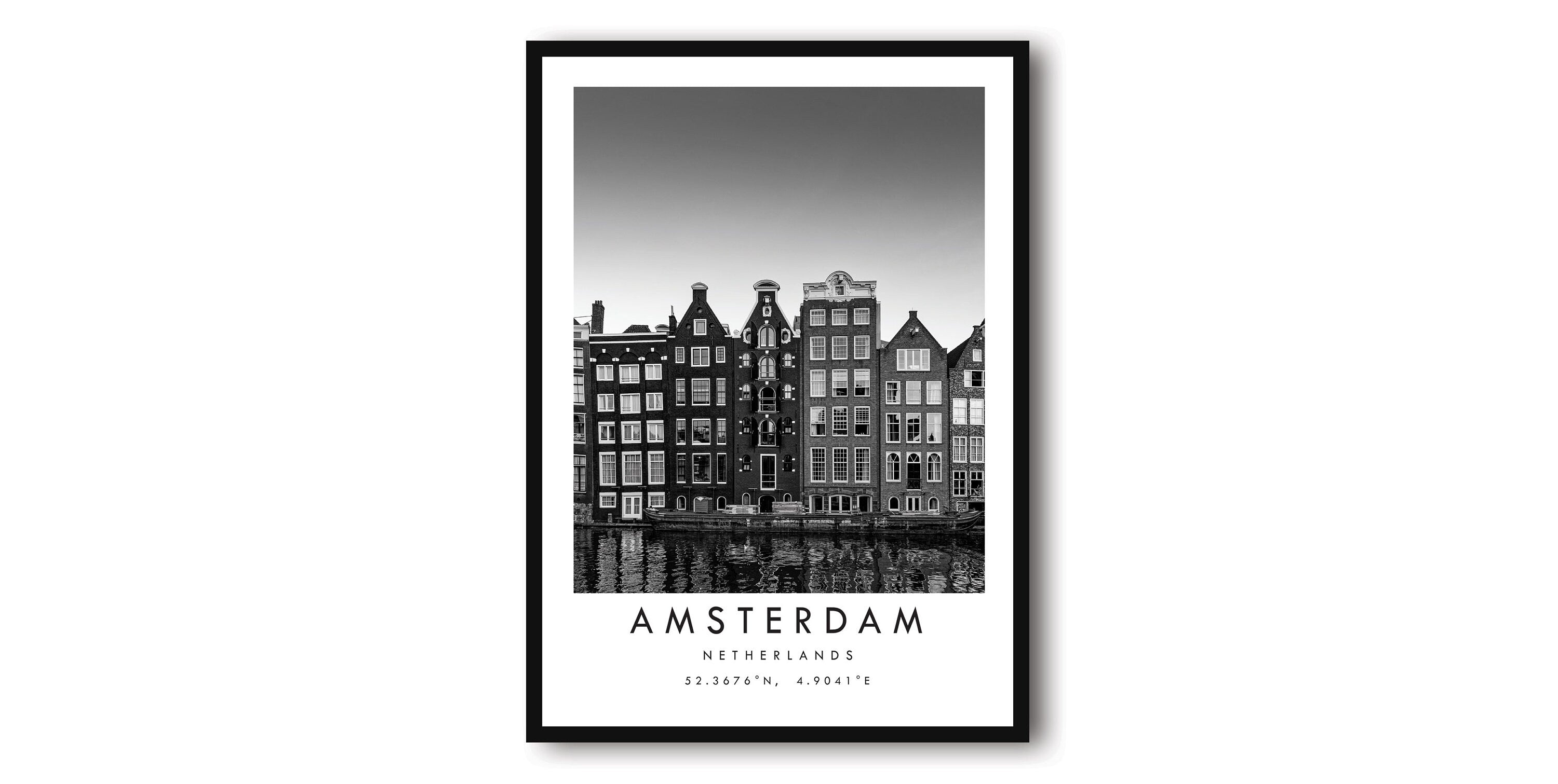 Amsterdam Travel Print, Netherlands Poster, Black and White Print, Unique Wall Art, Minimalist Home Decor, City A1/A2/A3/A4/A5