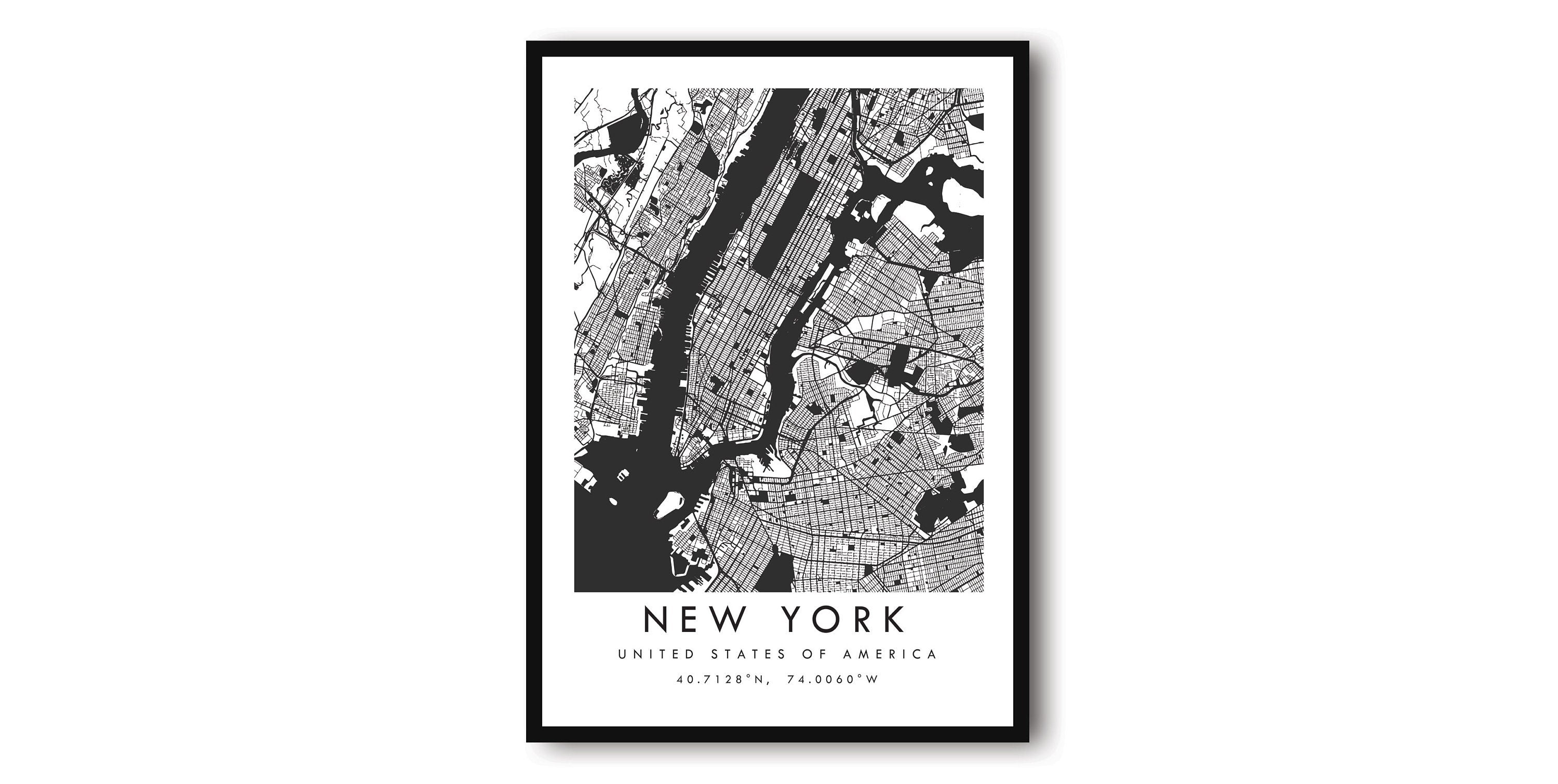 New York Map Print, New York Poster Print, New York Wall Art Minimalist, New York Map Print, Prints of New York, Custom map A1/A2/A3/A4/A5