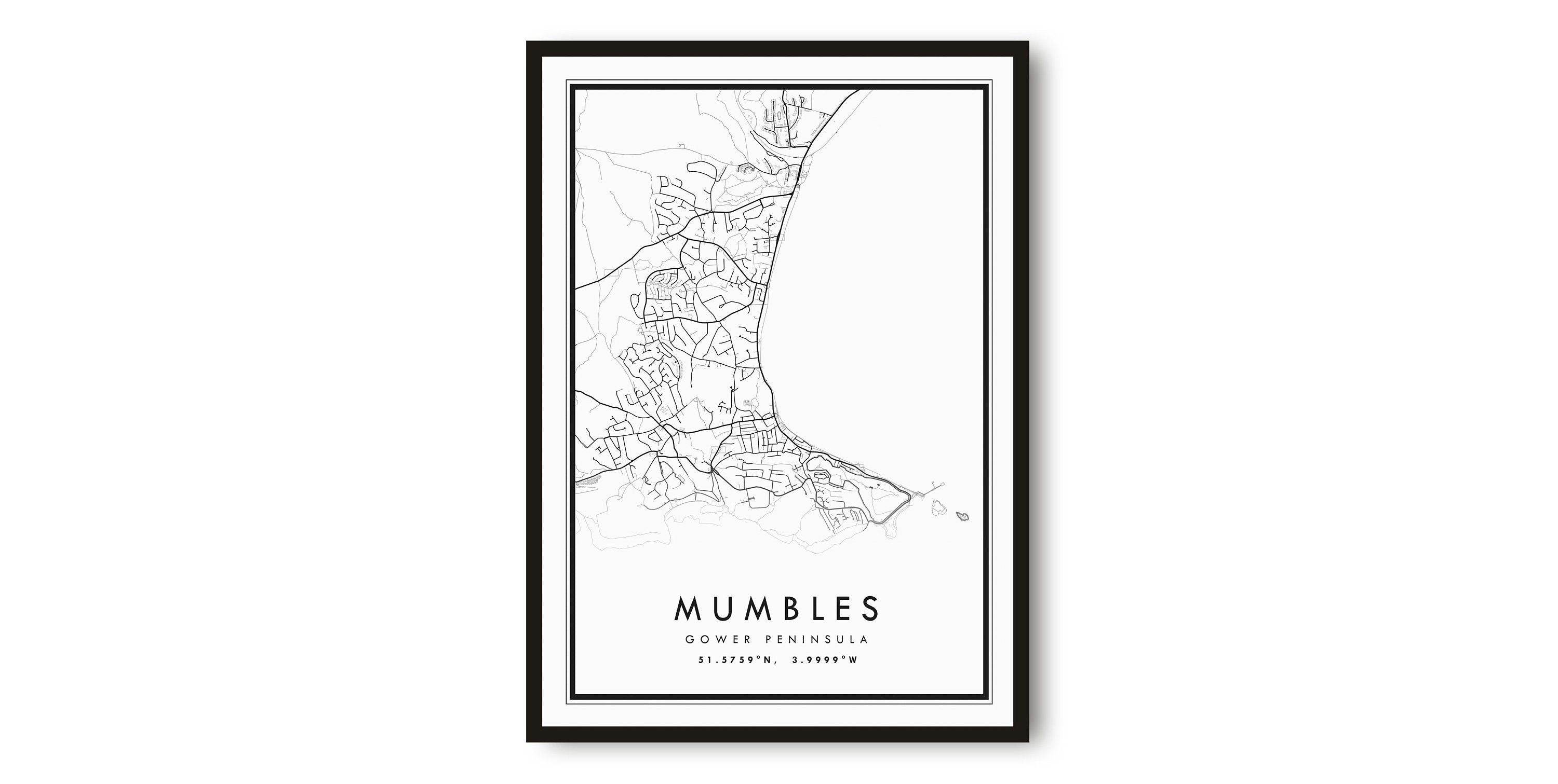 Mumbles Map Print, Gower Poster Print, Gower City Map Print Minimalist, Prints of Gower, Popular Gift, Custom Map A1/A2/A3/A4/A5