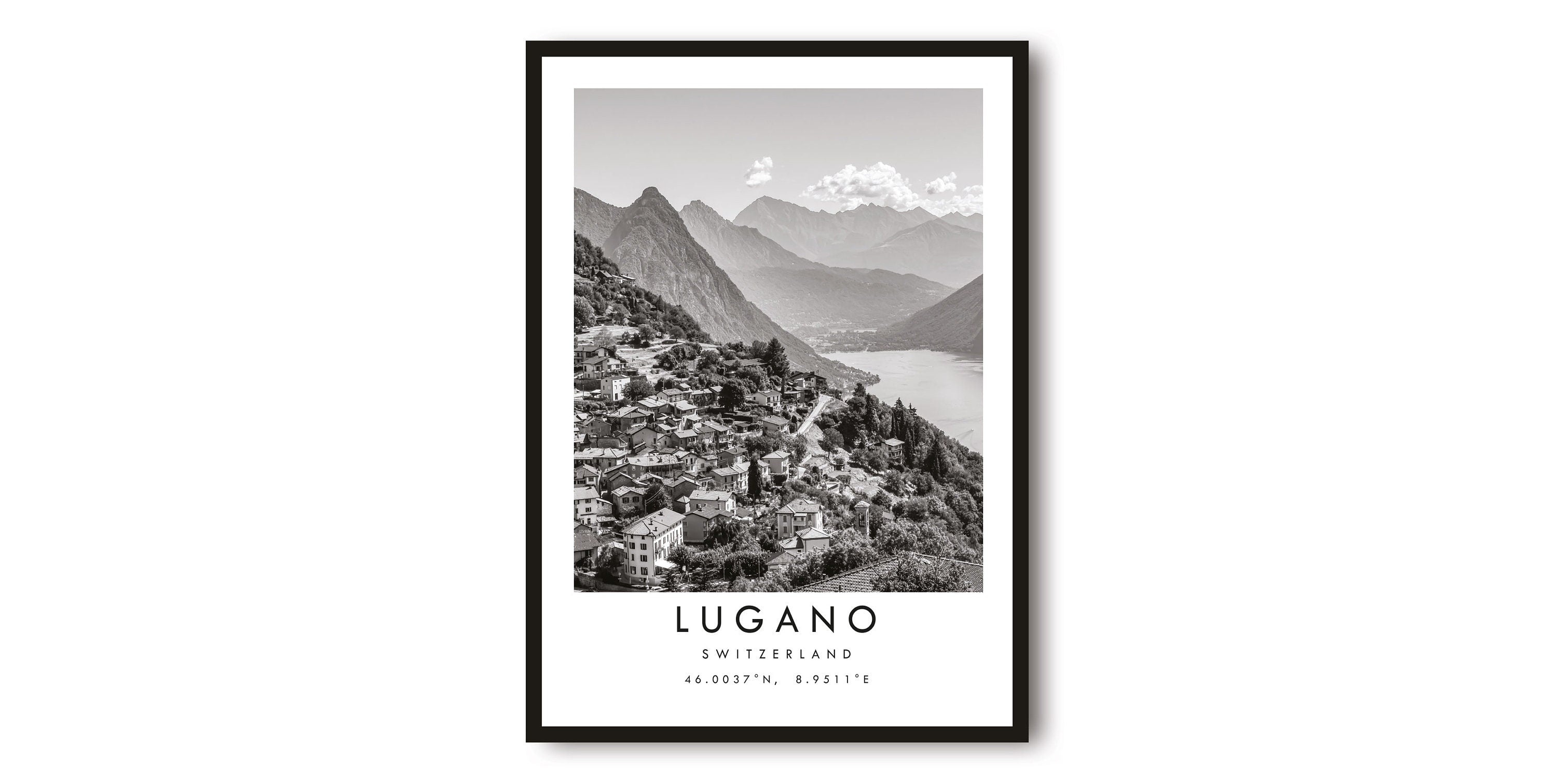 Lugano Travel Print, Switzerland Poster, Black and White Print, Unique Wall Art, Minimalist Home Decor, City A1/A2/A3/A4/A5