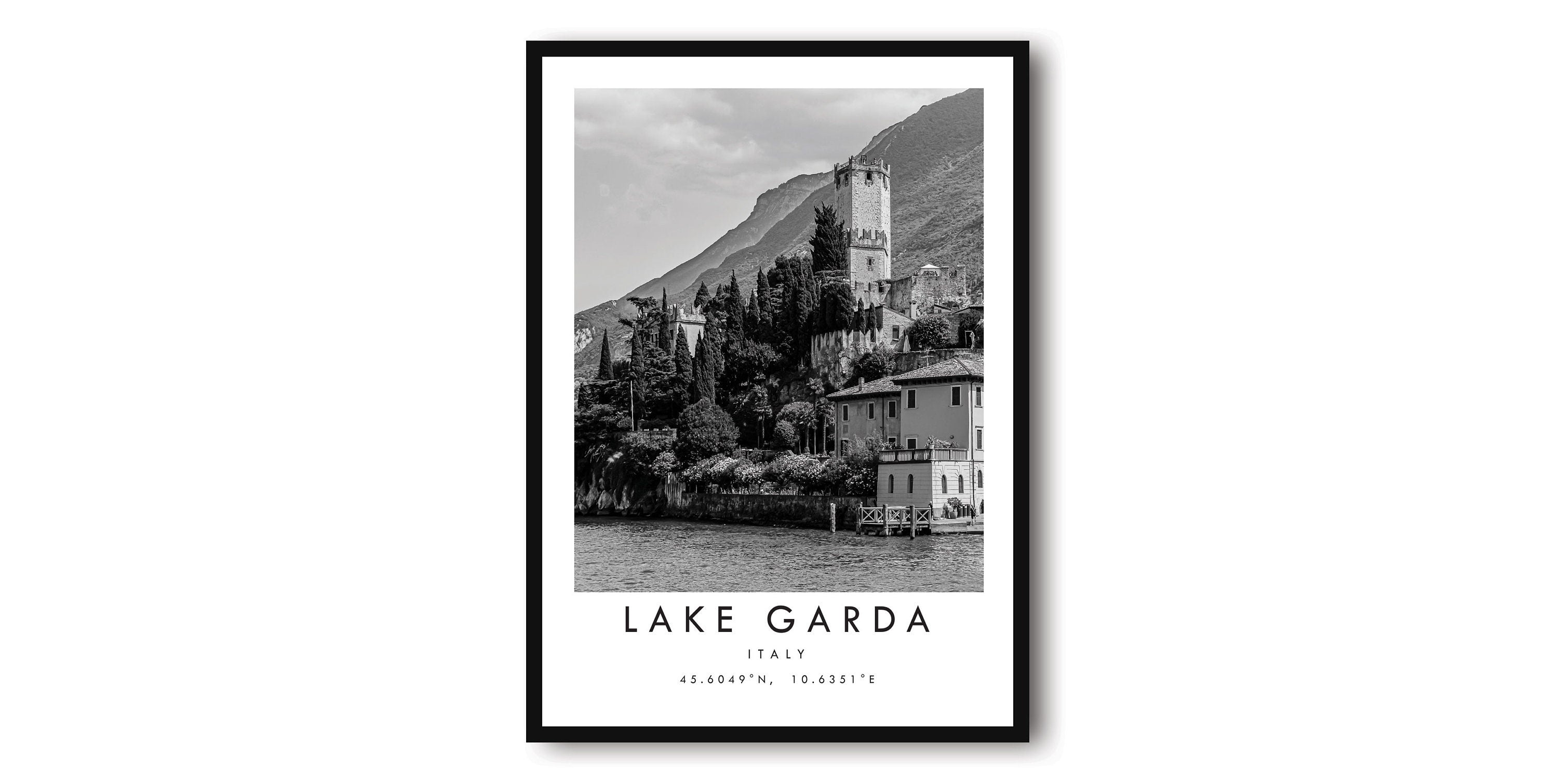 Lake Garda Travel Print, Italy poster Poster, Black and White Print, Unique Wall Art, Minimalist Home Decor, City Prints A1/A2/A3/A4/A5