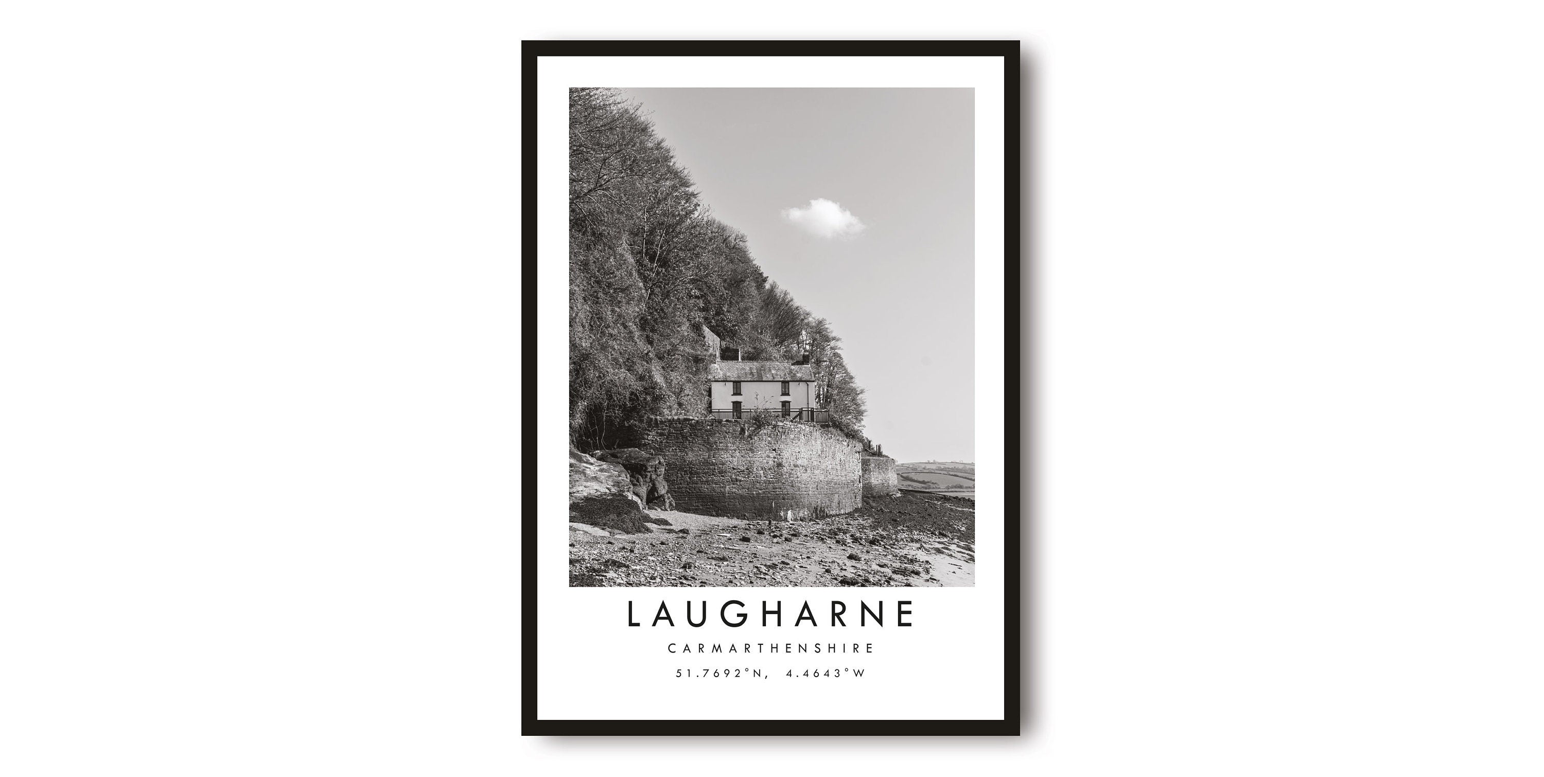Laugharne Travel Print, Carmarthenshire Poster, Black and White Print, Unique Wall Art, Minimalist Home Decor, City A1/A2/A3/A4/A5