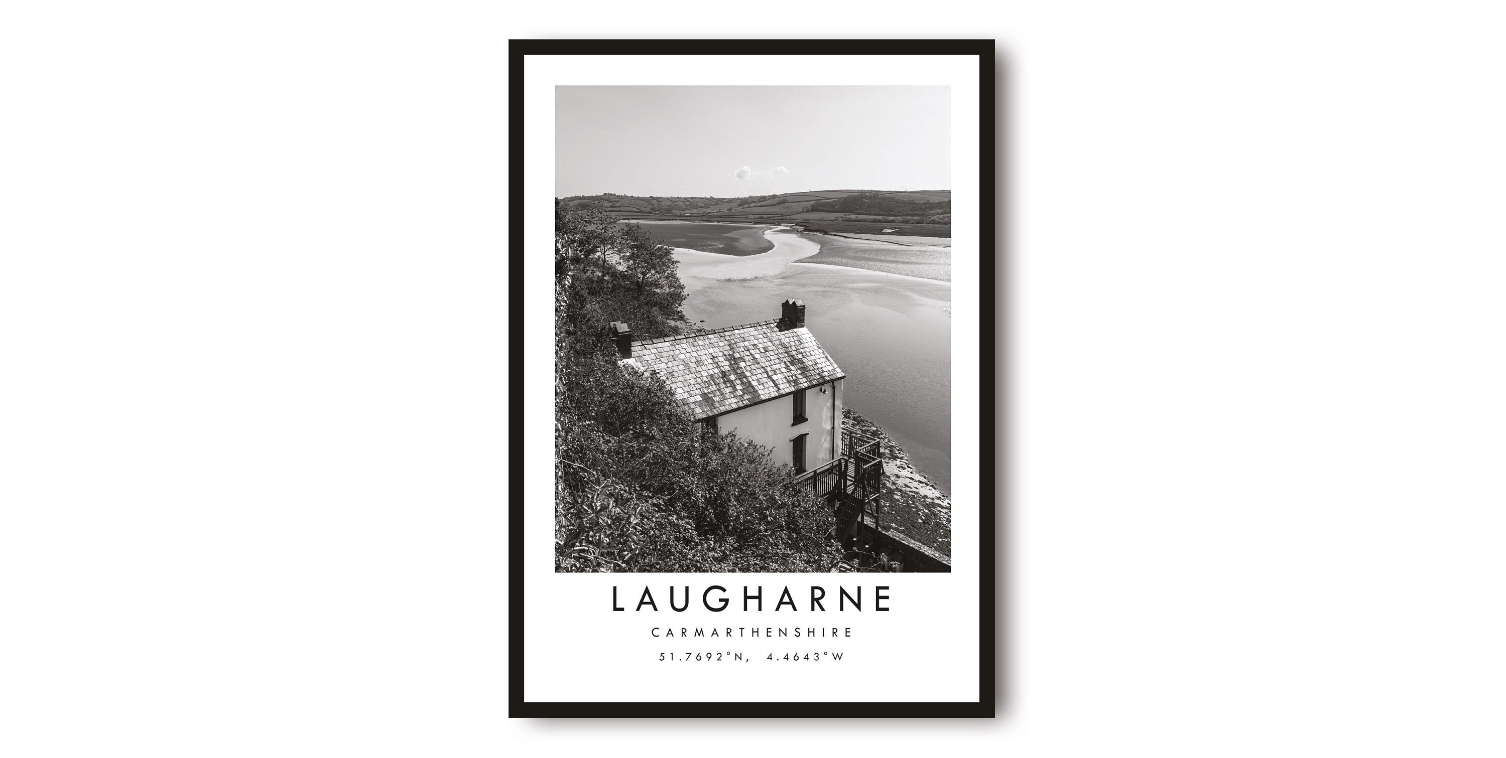 Laugharne Travel Print, Carmarthenshire Poster, Black and White Print, Unique Wall Art, Minimalist Home Decor, City A1/A2/A3/A4/A5