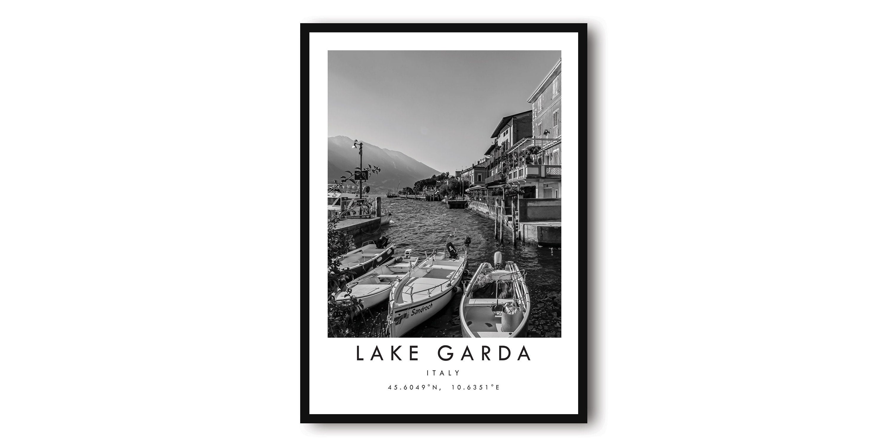 Lake Garda Travel Print, Italy poster Poster, Black and White Print, Minimalist Home Decor, City A1/A2/A3/A4/A5
