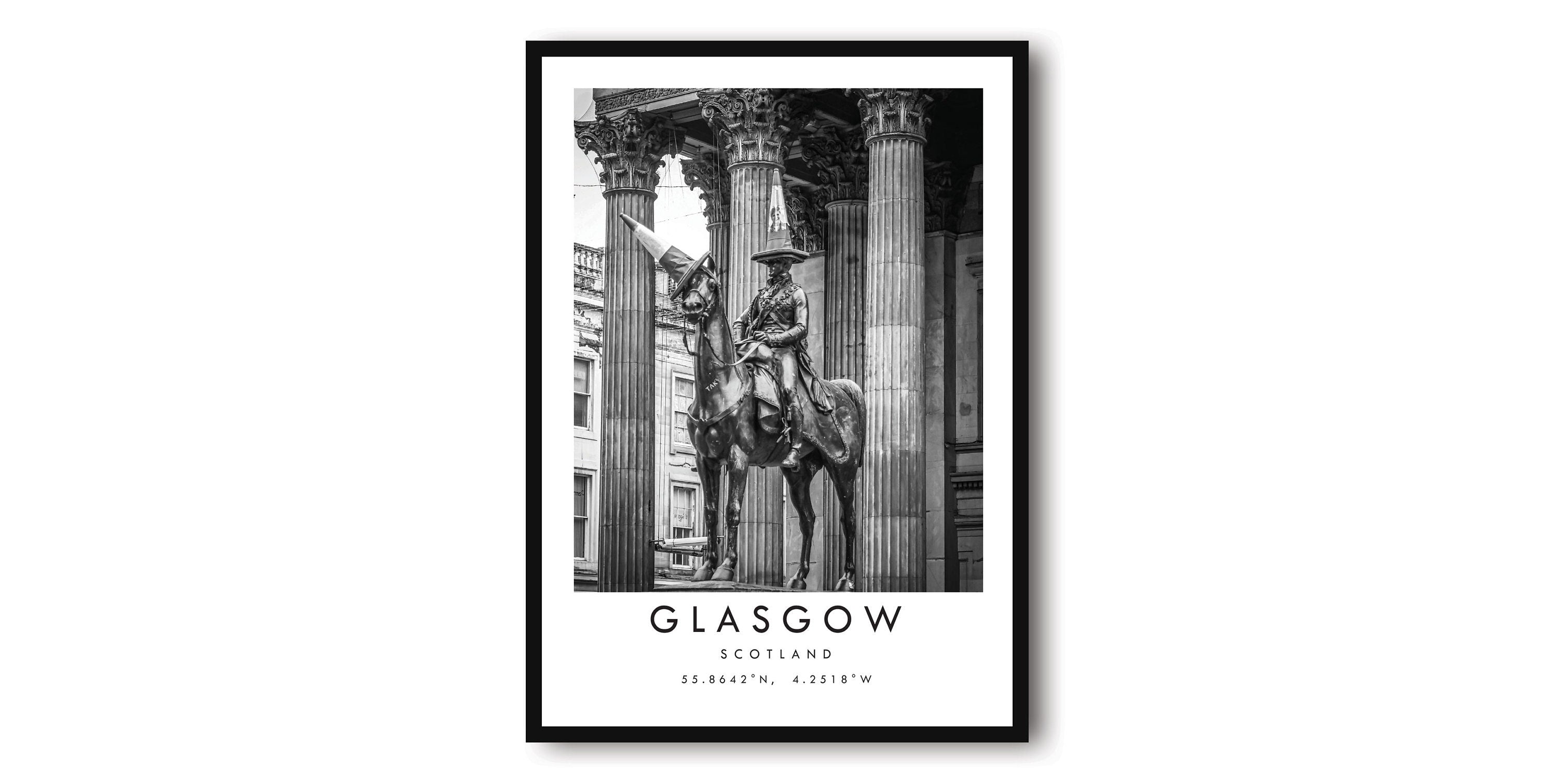 Glasgow Travel Print, Glasgow Poster, Unique Wallart Decor, Black and White Home Decor, Scotland print, Popular Print A1/A2/A3/A4/A5