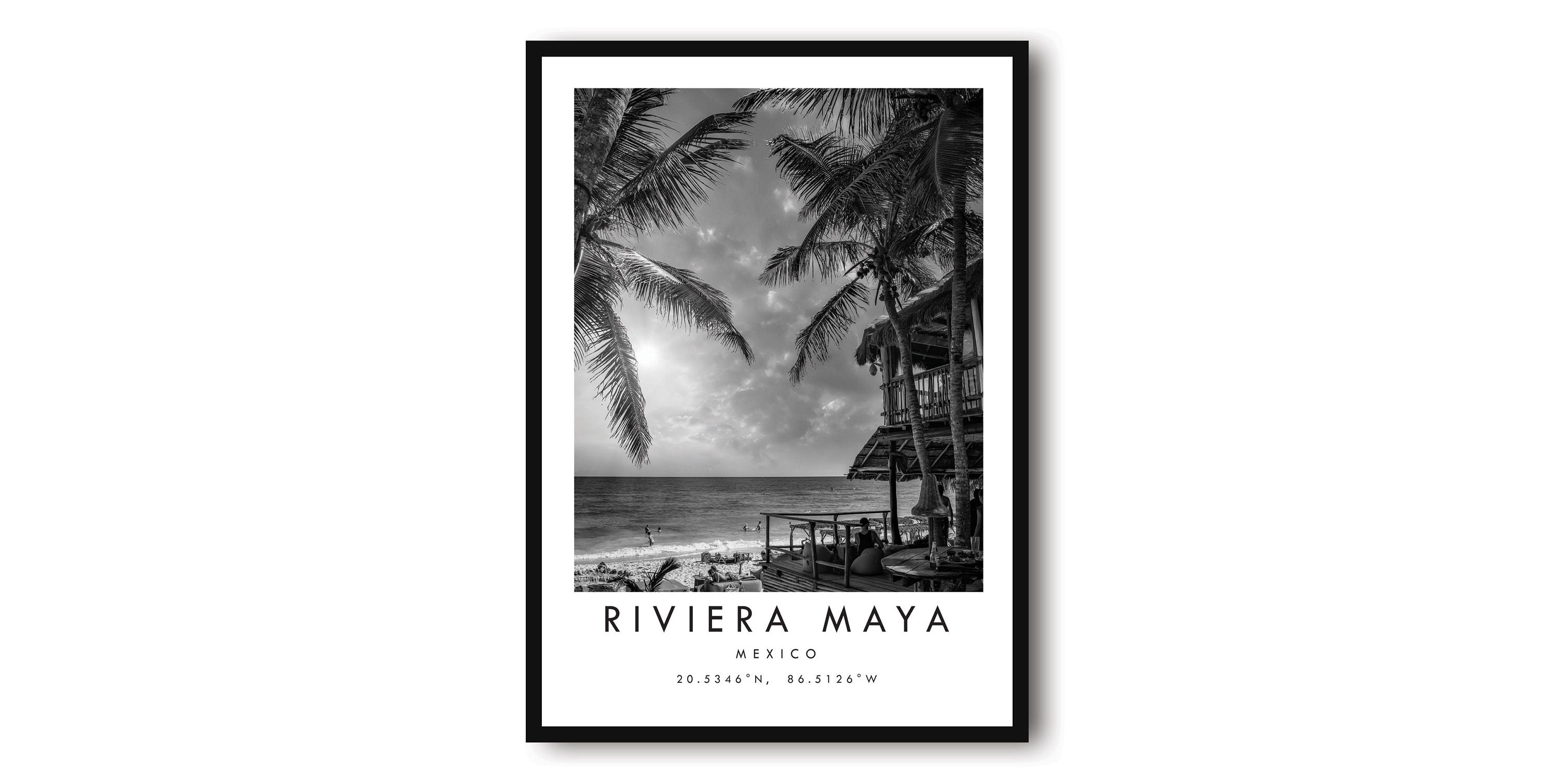 Riviera Maya Travel Print, Riviera Maya Poster, Unique Wallart, Black and White Home Decor, Riviera Maya Minimalist Wallart A1/A2/A3/A4/A5
